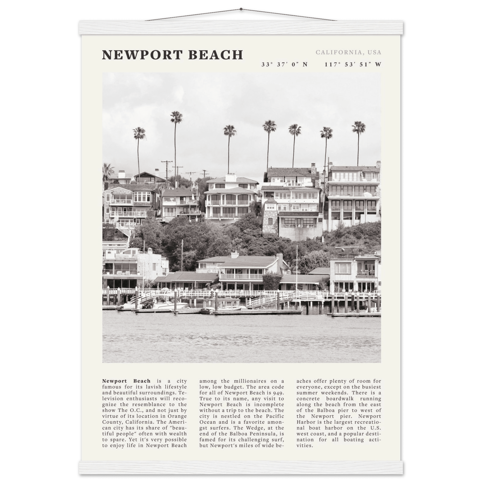 Newport Beach Poster | Black & White California Harbor Wall Art | Coastal Print - Evergreen Posters