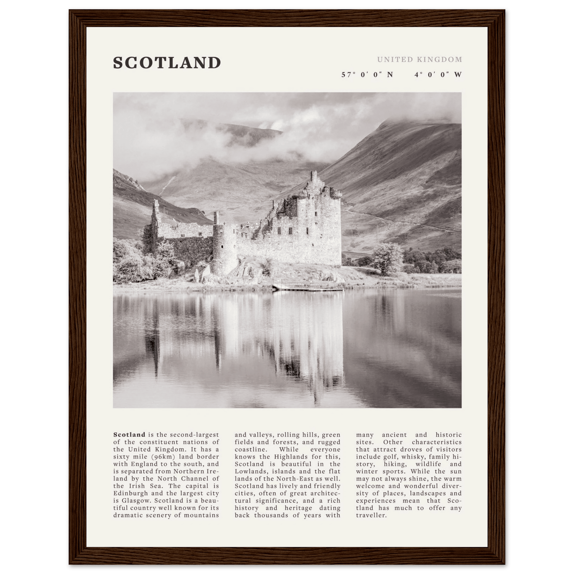 Scotland Poster | Black & White Highland Castle Wall Art | UK Travel Print Decor - Evergreen Posters