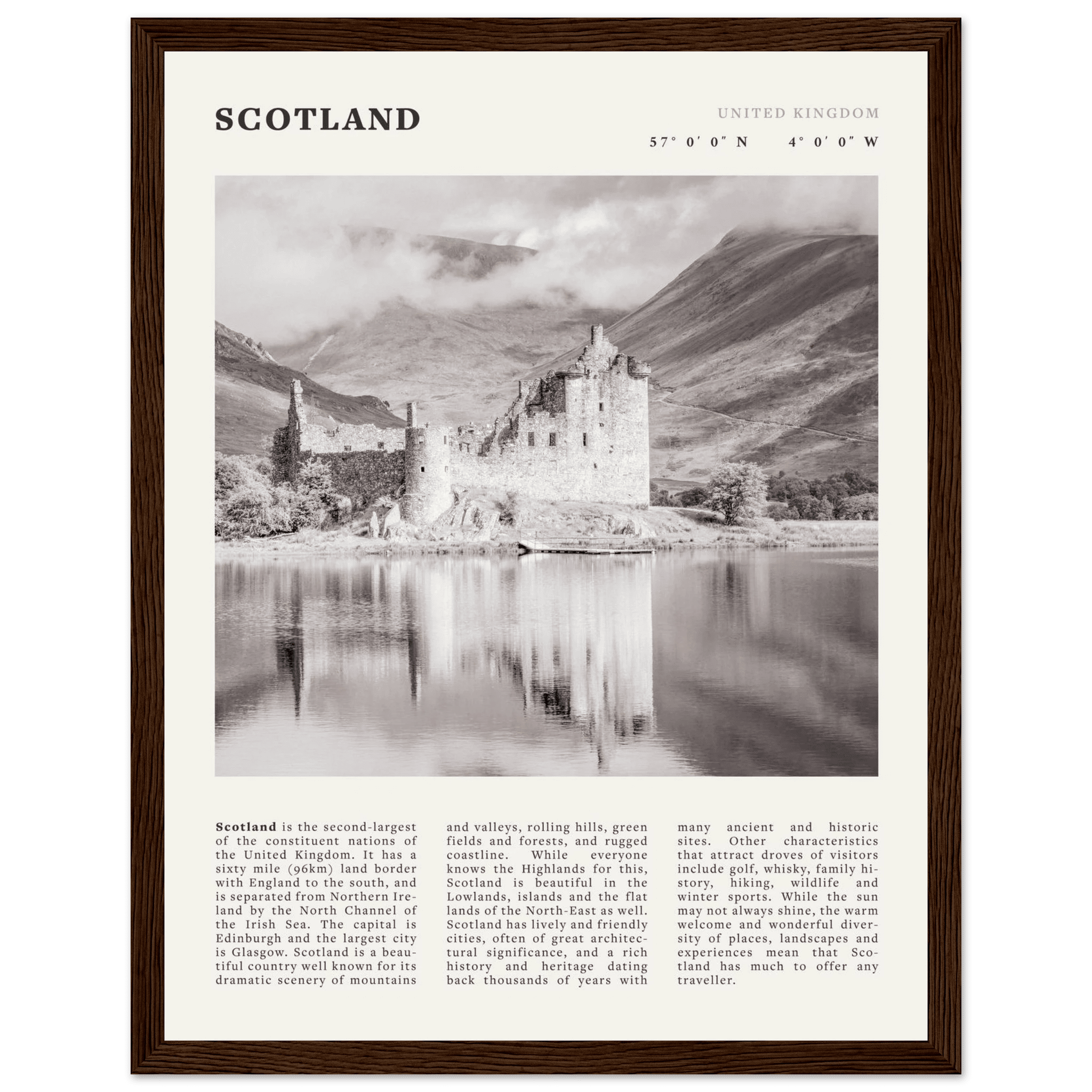 Scotland Poster | Black & White Highland Castle Wall Art | UK Travel Print Decor - Evergreen Posters