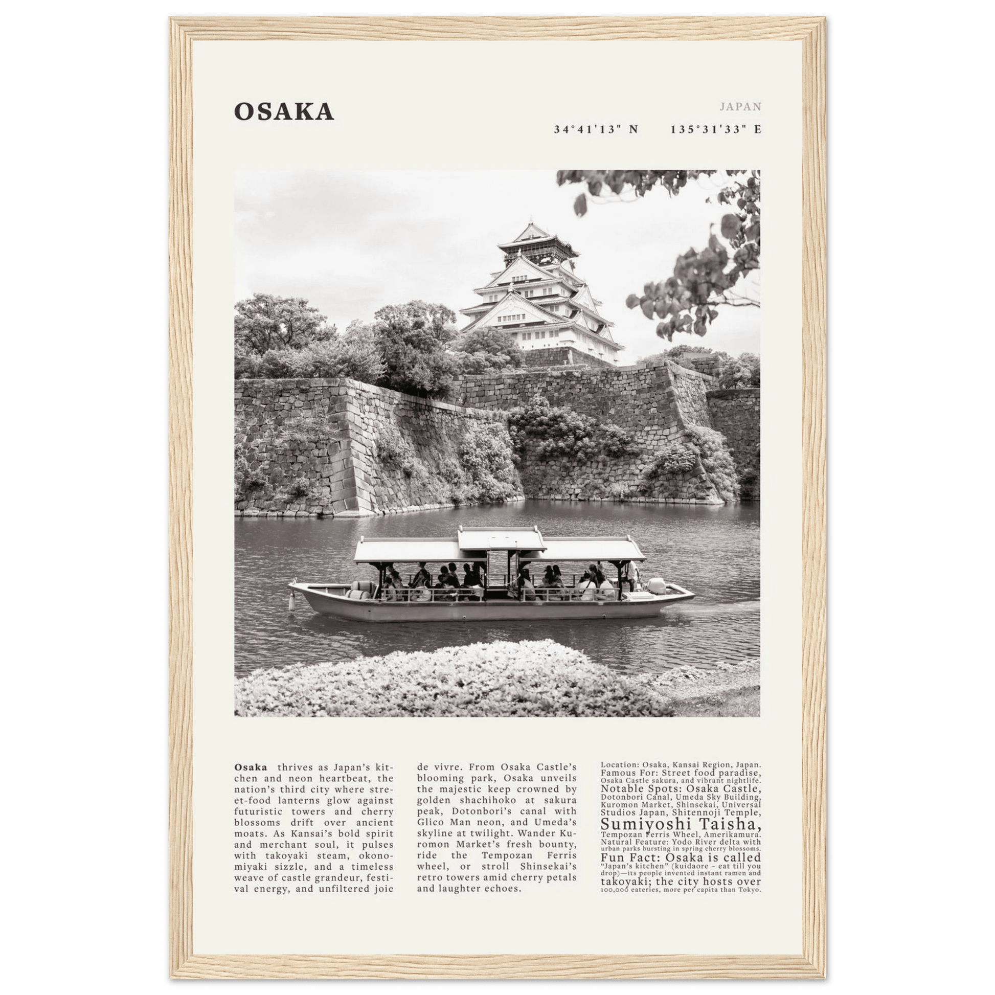 Osaka Poster Black and White – Vintage Osaka Castle Cherry Blossom Print (Digital & Printed Options) - Evergreen Posters