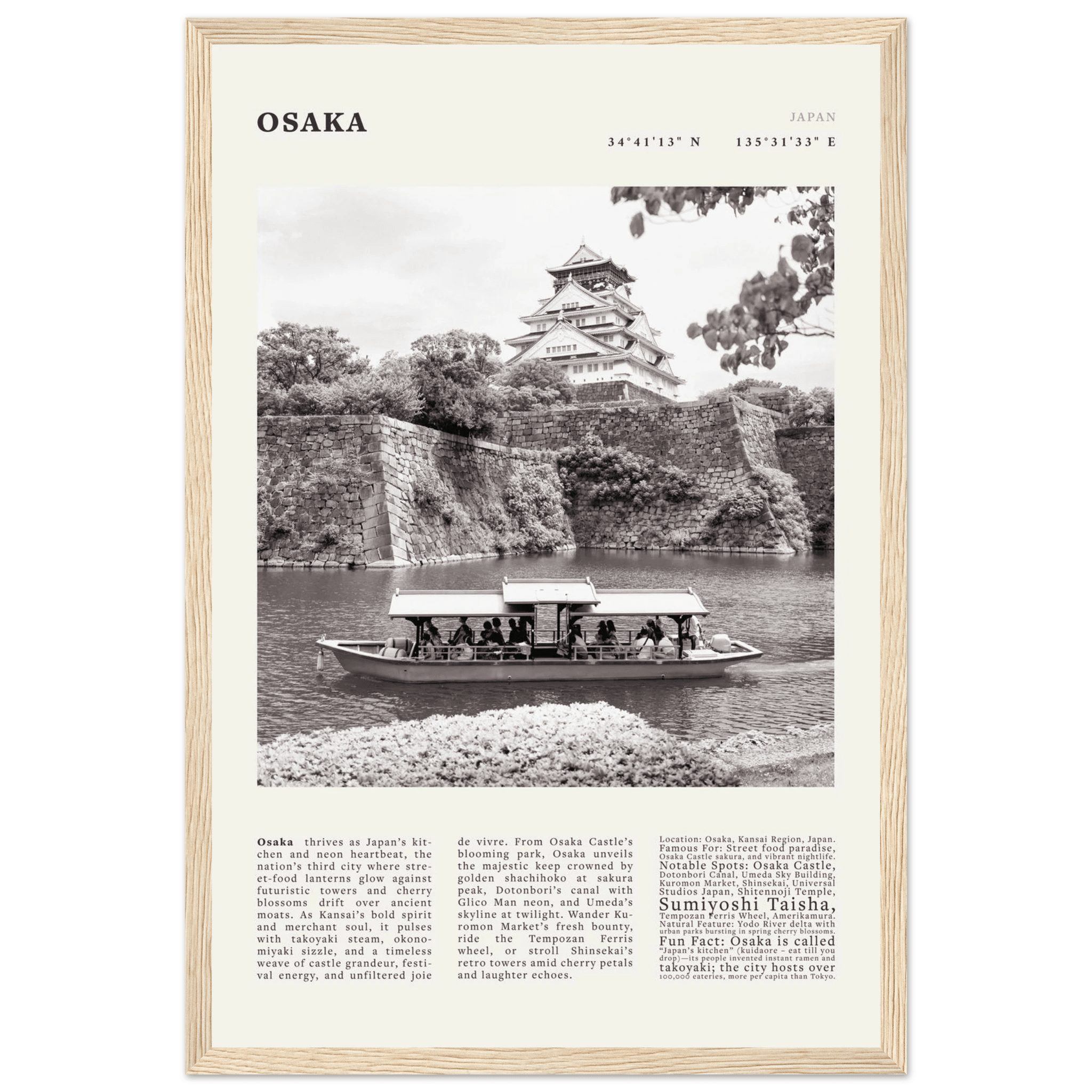 Osaka Poster Black and White – Vintage Osaka Castle Cherry Blossom Print (Digital & Printed Options) - Evergreen Posters