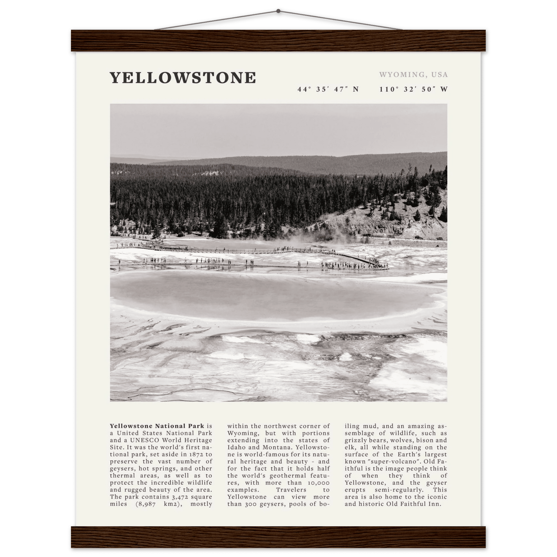 Yellowstone Poster | Black & White Grand Prismatic Spring Wall Art | WY Print - Evergreen Posters