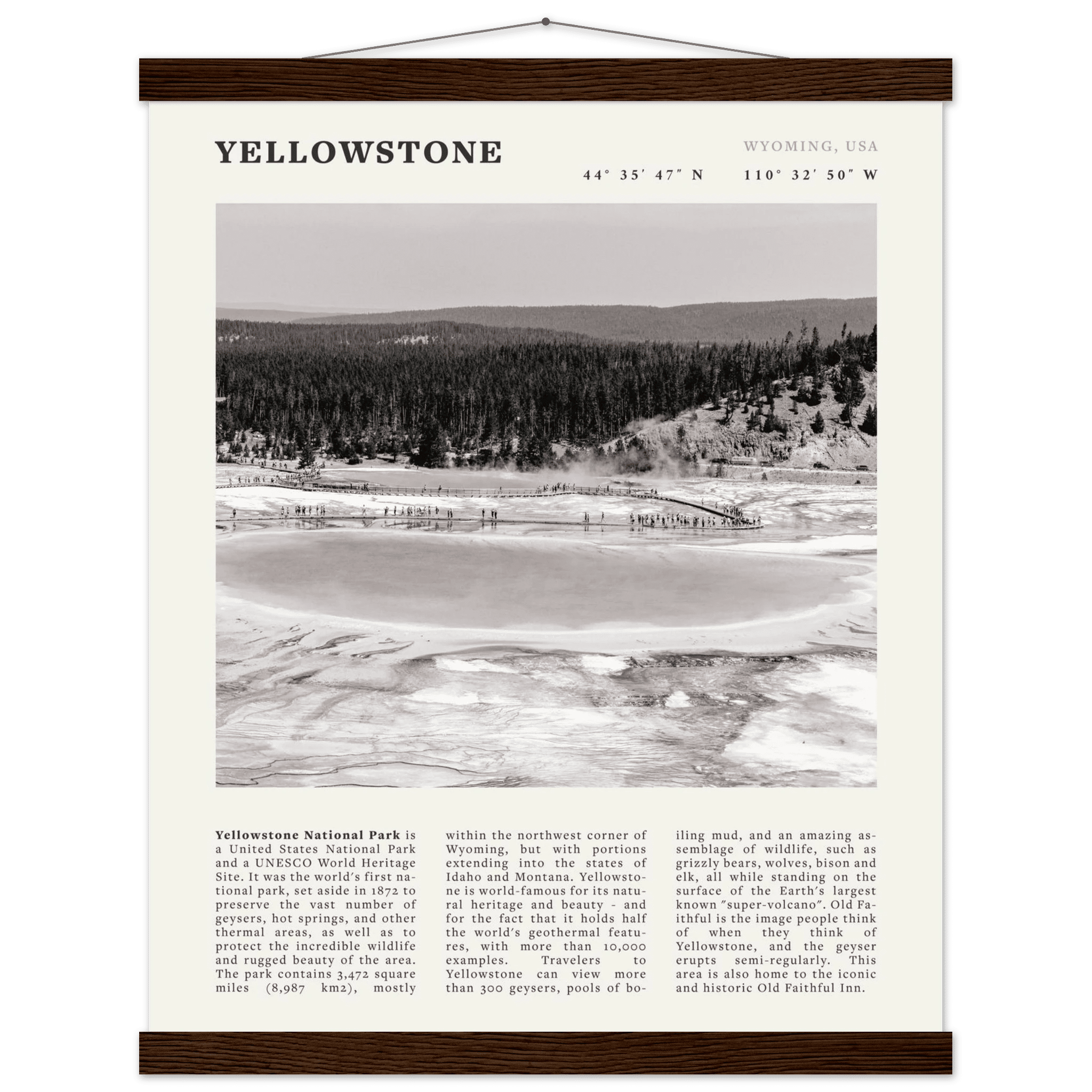 Yellowstone Poster | Black & White Grand Prismatic Spring Wall Art | WY Print - Evergreen Posters