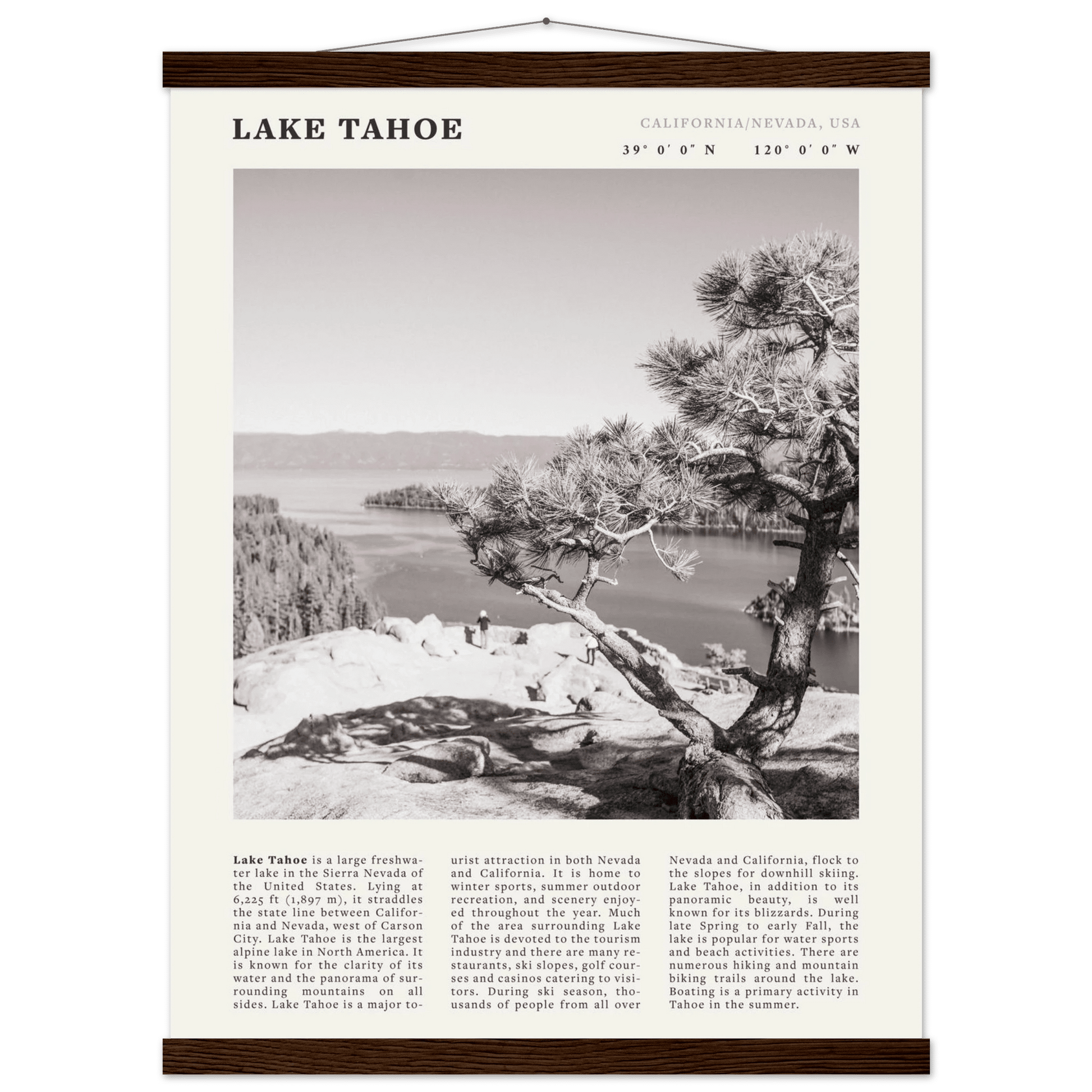 Lake Tahoe Poster | Black & White California Nevada Wall Art | Nature Travel Print Decor - Evergreen Posters