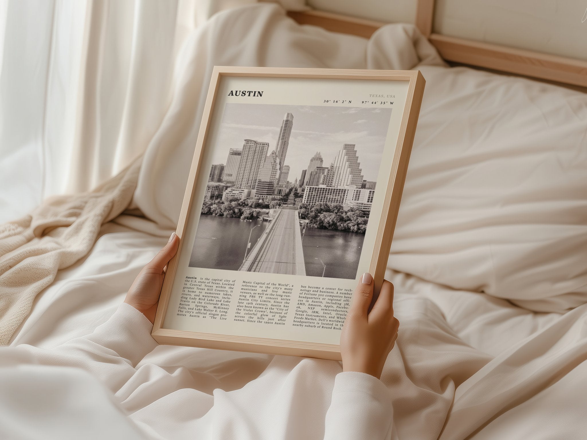 Austin Poster | Black & White Texas Skyline Wall Art | City Travel Print Decor - Evergreen Posters