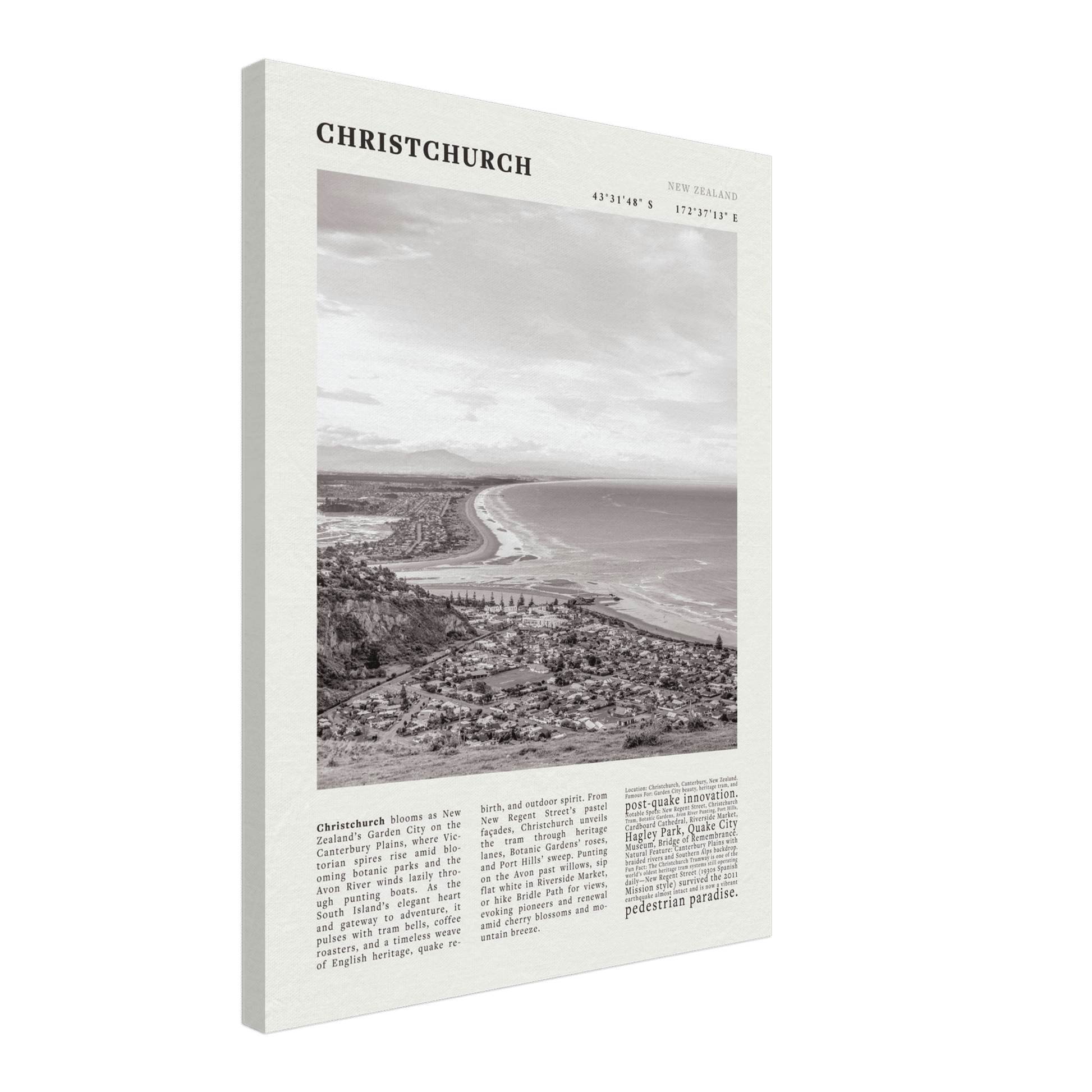 Christchurch New Zealand Poster Black and White – Vintage Garden City Panorama Print - Evergreen Posters