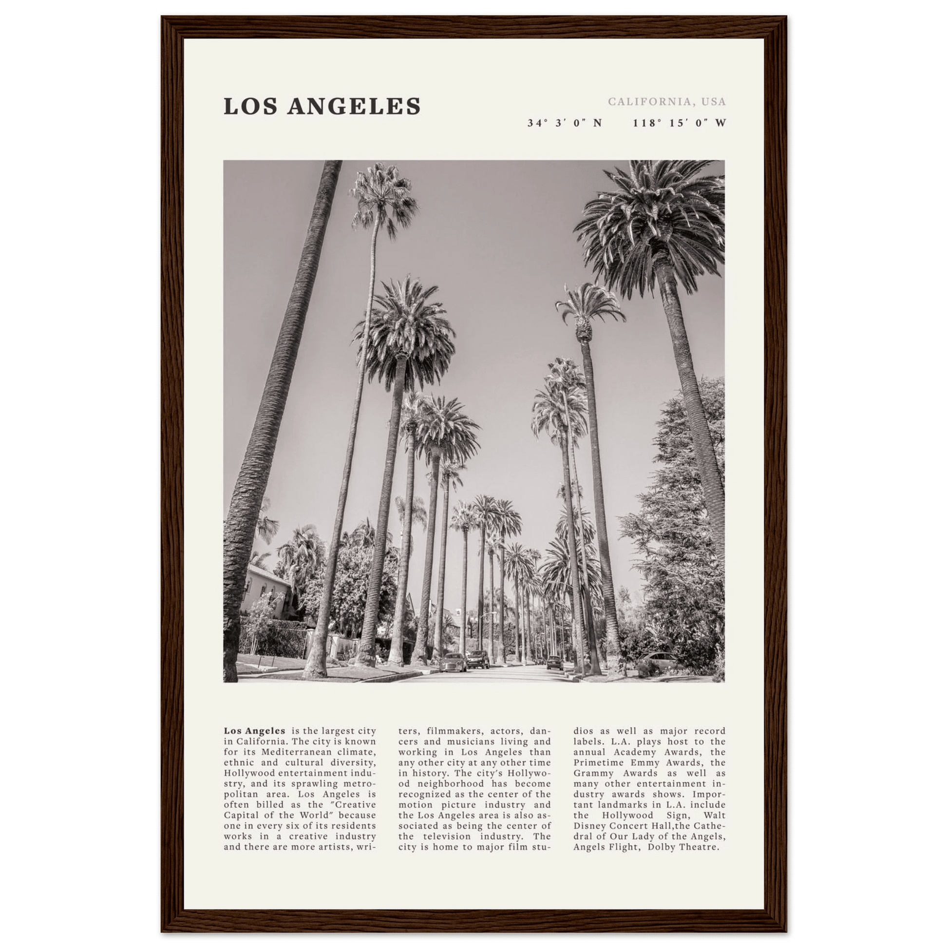 Los Angeles Poster | Black & White Palm Trees Wall Art | California Travel Print - Evergreen Posters