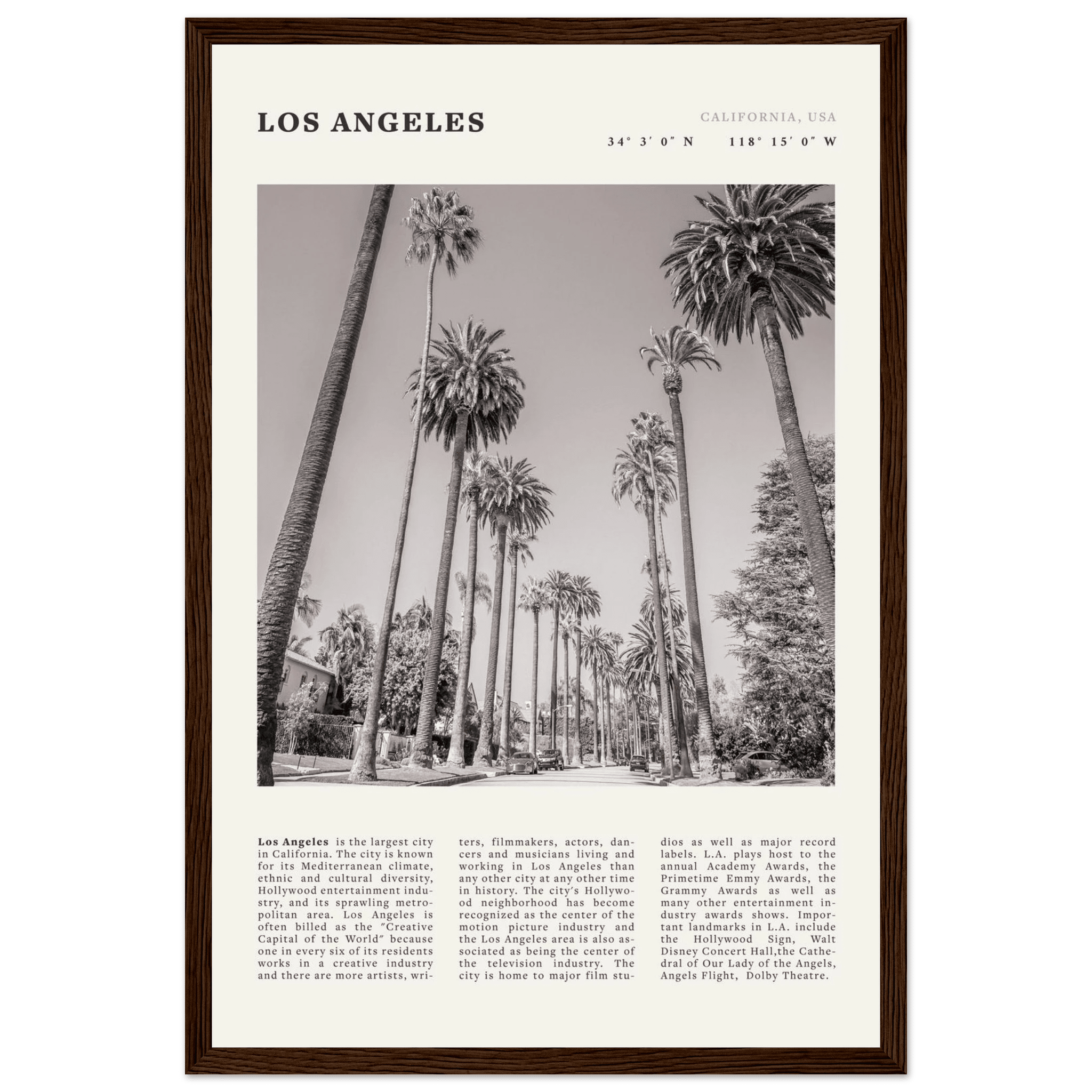 Los Angeles Poster | Black & White Palm Trees Wall Art | California Travel Print - Evergreen Posters