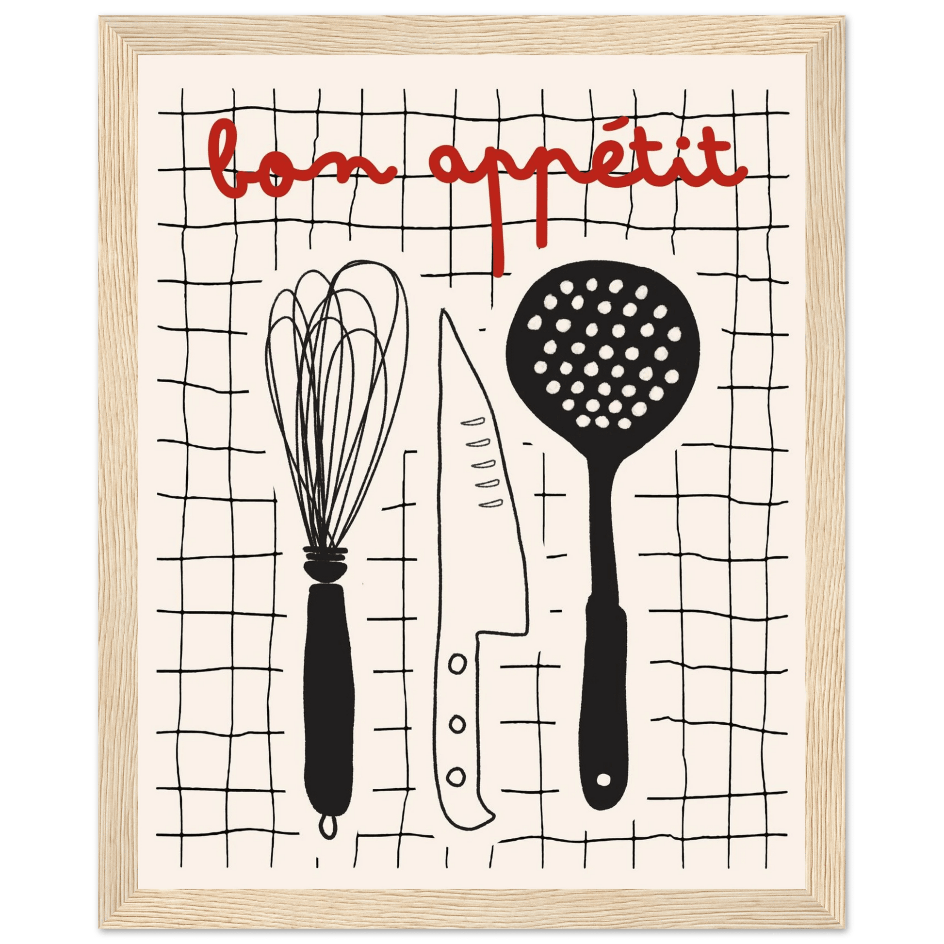 Bon Appétit French Kitchen Print | Bold Black Red Wall Art Poster - Evergreen Posters