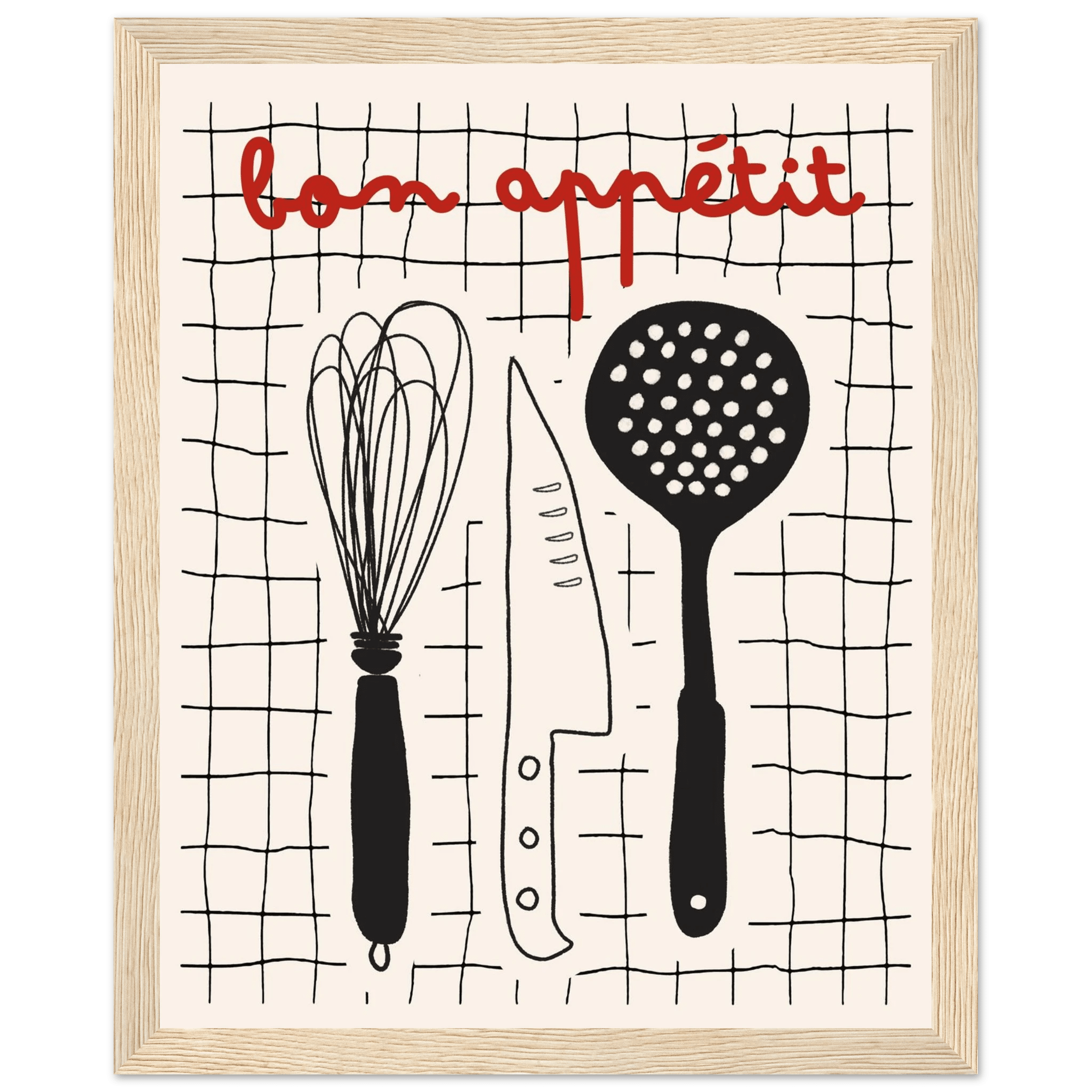 Bon Appétit French Kitchen Print | Bold Black Red Wall Art Poster - Evergreen Posters