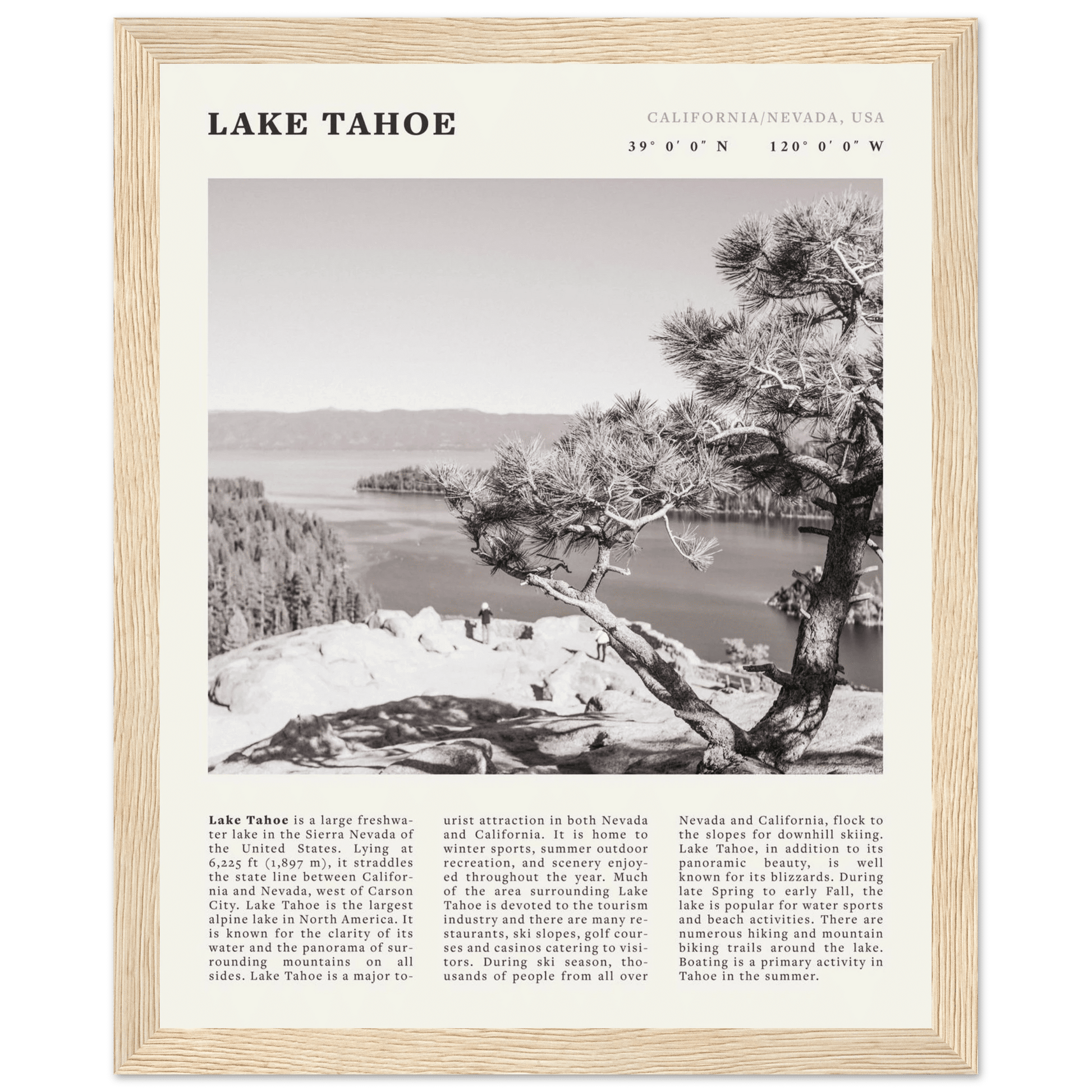 Lake Tahoe Poster | Black & White California Nevada Wall Art | Nature Travel Print Decor - Evergreen Posters