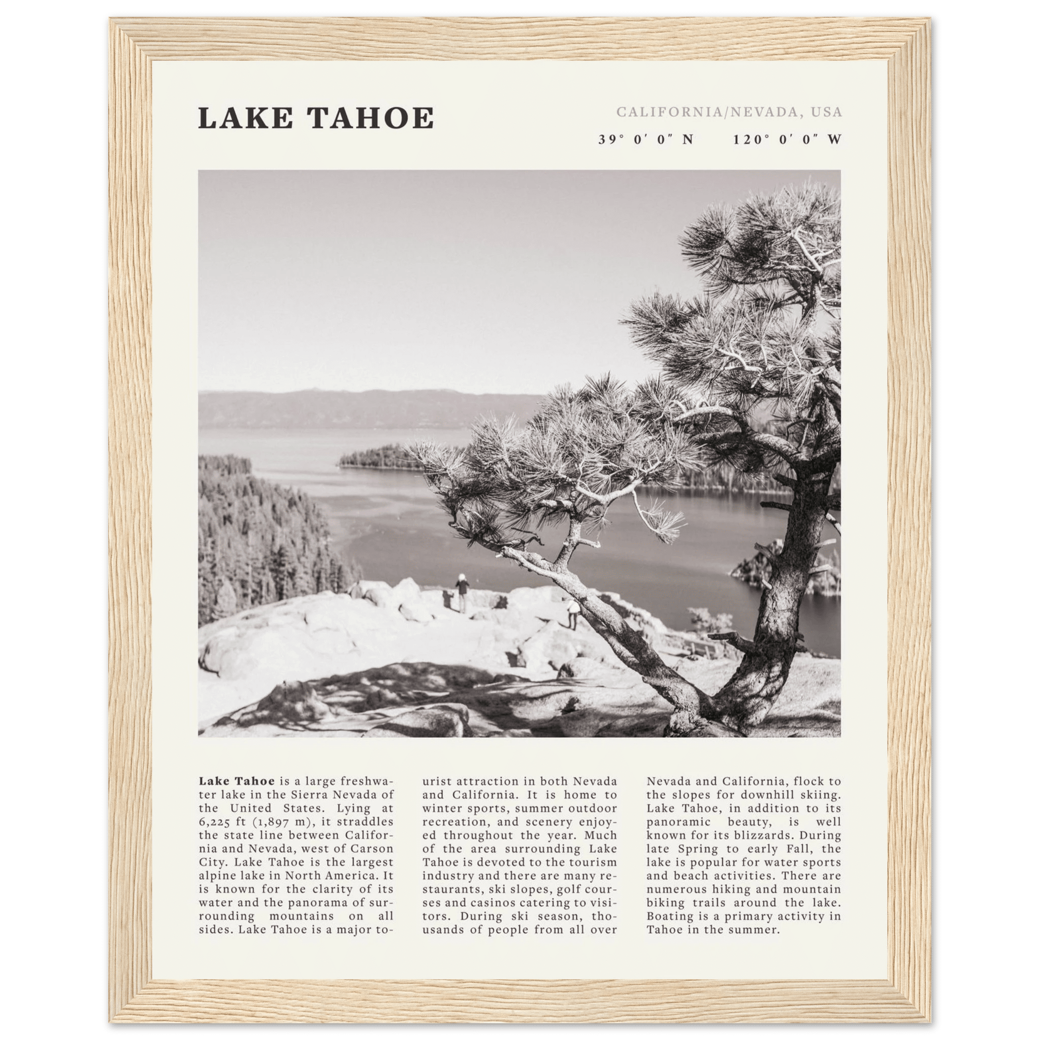Lake Tahoe Poster | Black & White California Nevada Wall Art | Nature Travel Print Decor - Evergreen Posters