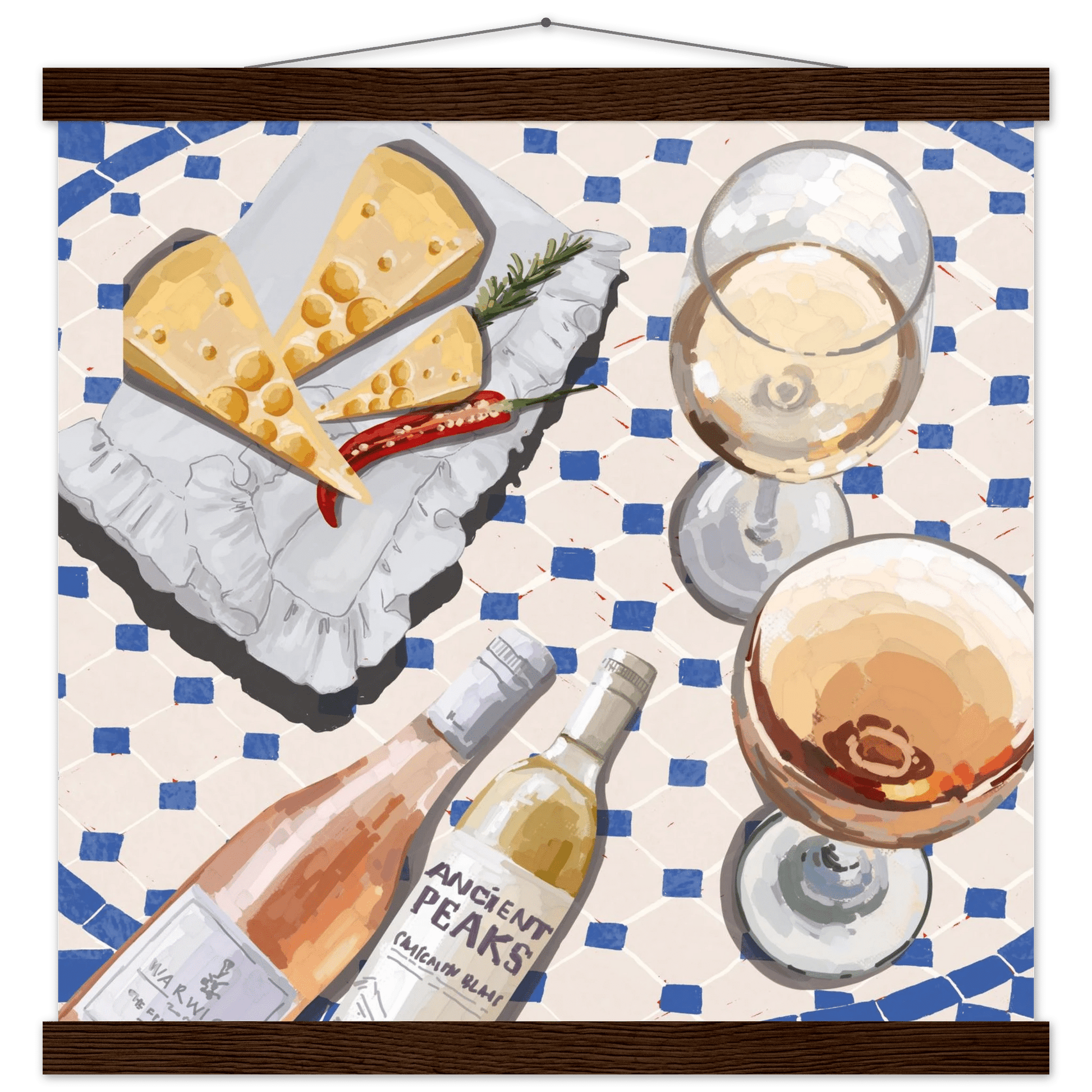 Wine & Cheese Poster | Food Wall Art | Blue Tile Square Kitchen Print - Evergreen Posters - 23