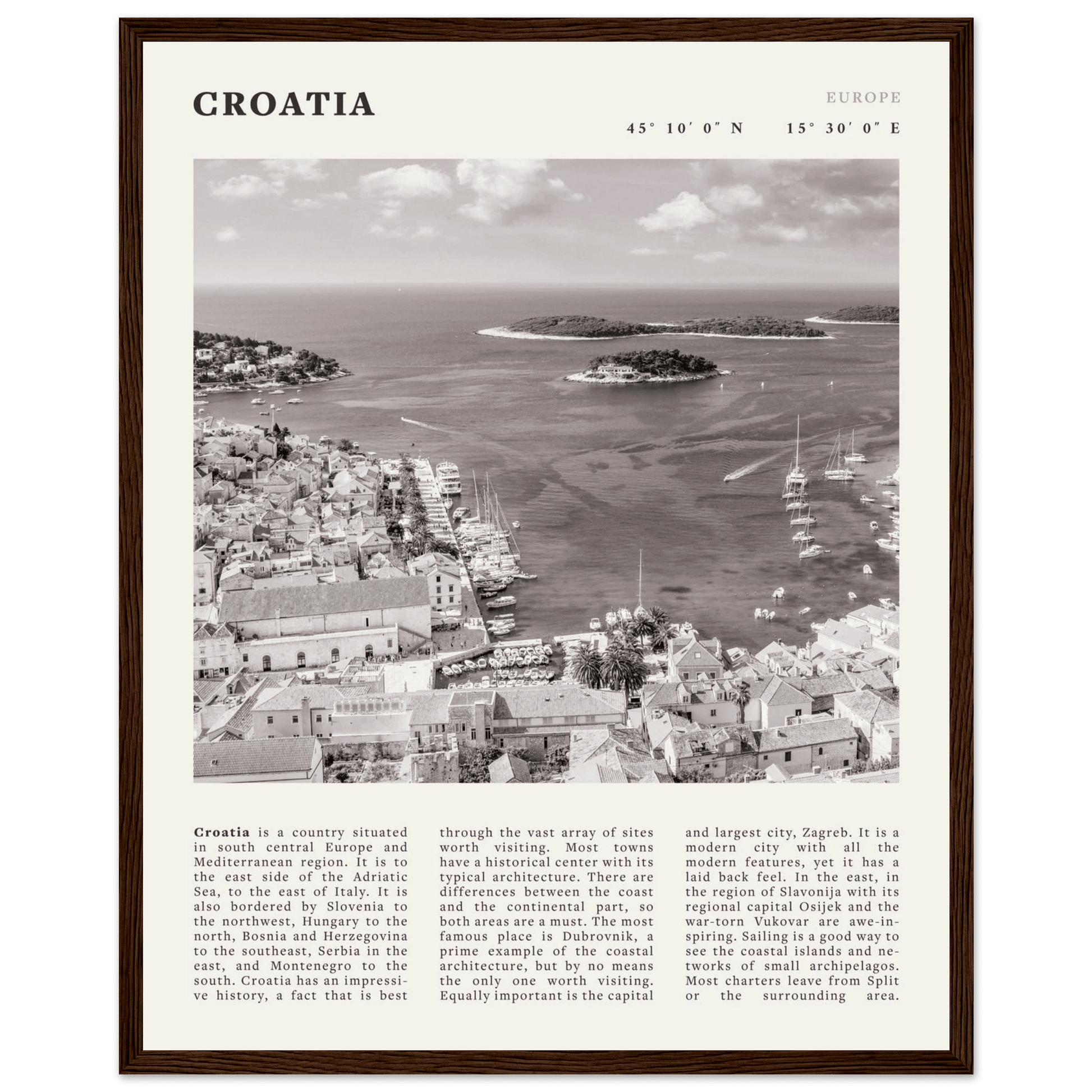 Croatia Poster | Black & White Hvar Island Wall Art | Adriatic Travel Print Decor - Evergreen Posters