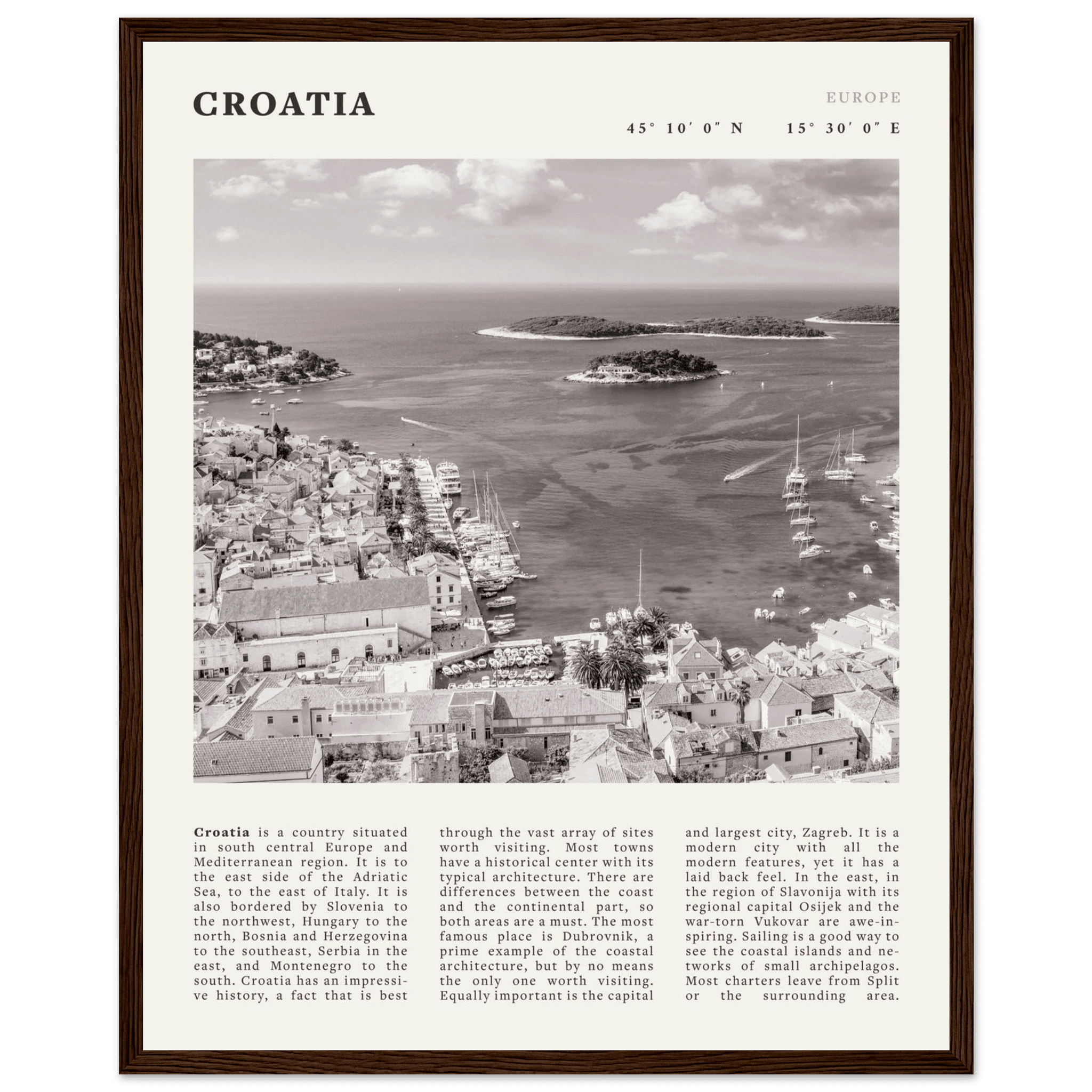 Croatia Poster | Black & White Hvar Island Wall Art | Adriatic Travel Print Decor - Evergreen Posters
