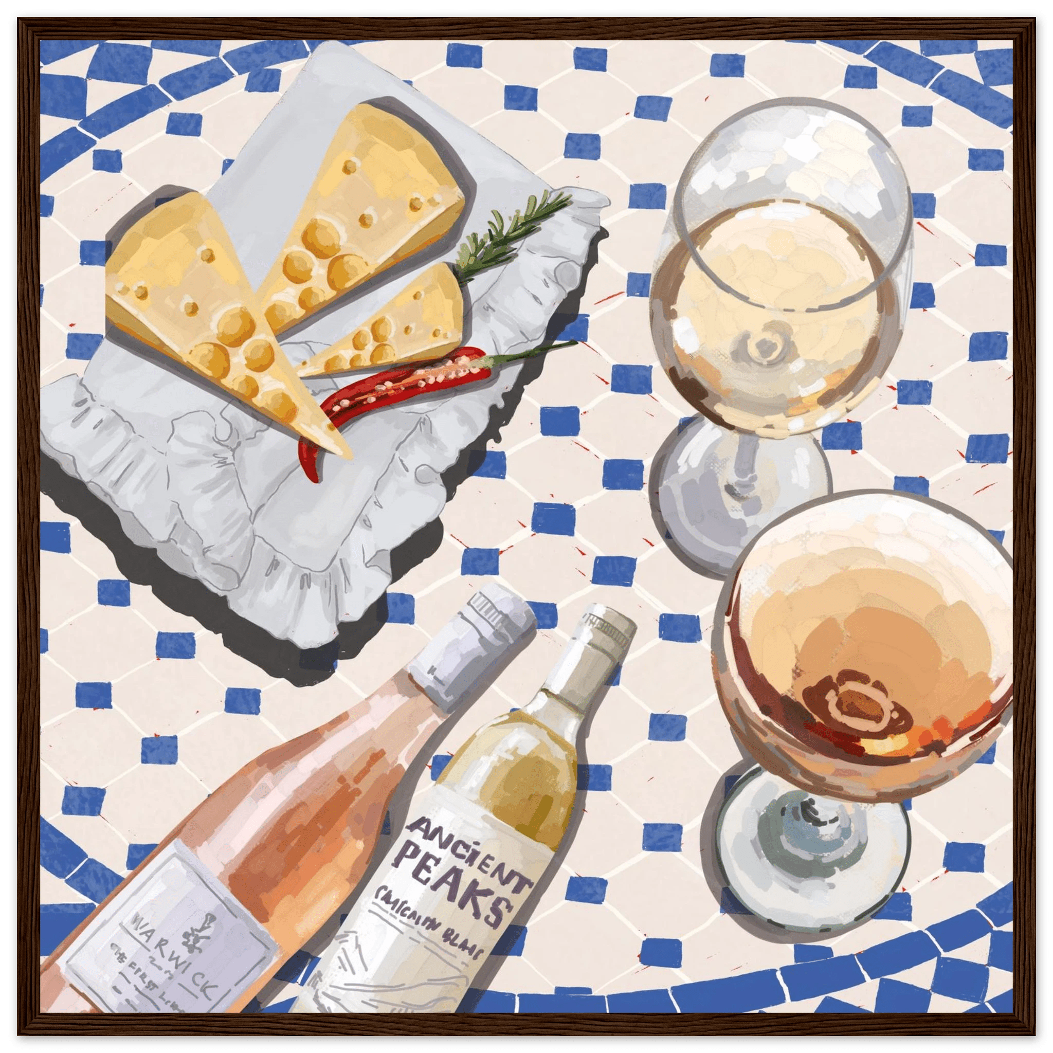 Wine & Cheese Poster | Food Wall Art | Blue Tile Square Kitchen Print - Evergreen Posters - 28