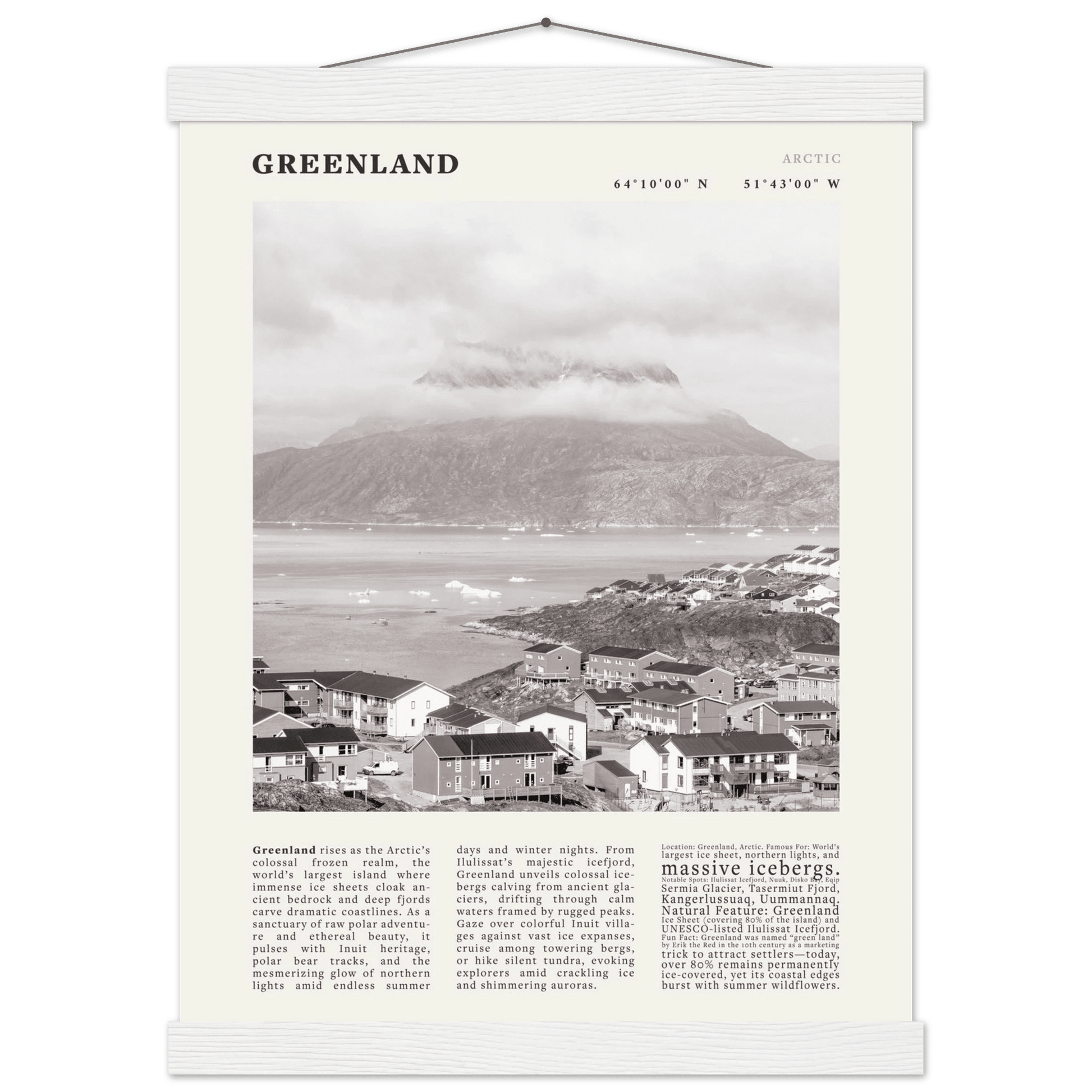 Greenland Poster Black and White – Vintage Arctic Fjord Landscape Print (Digital & Printed Options) - Evergreen Posters