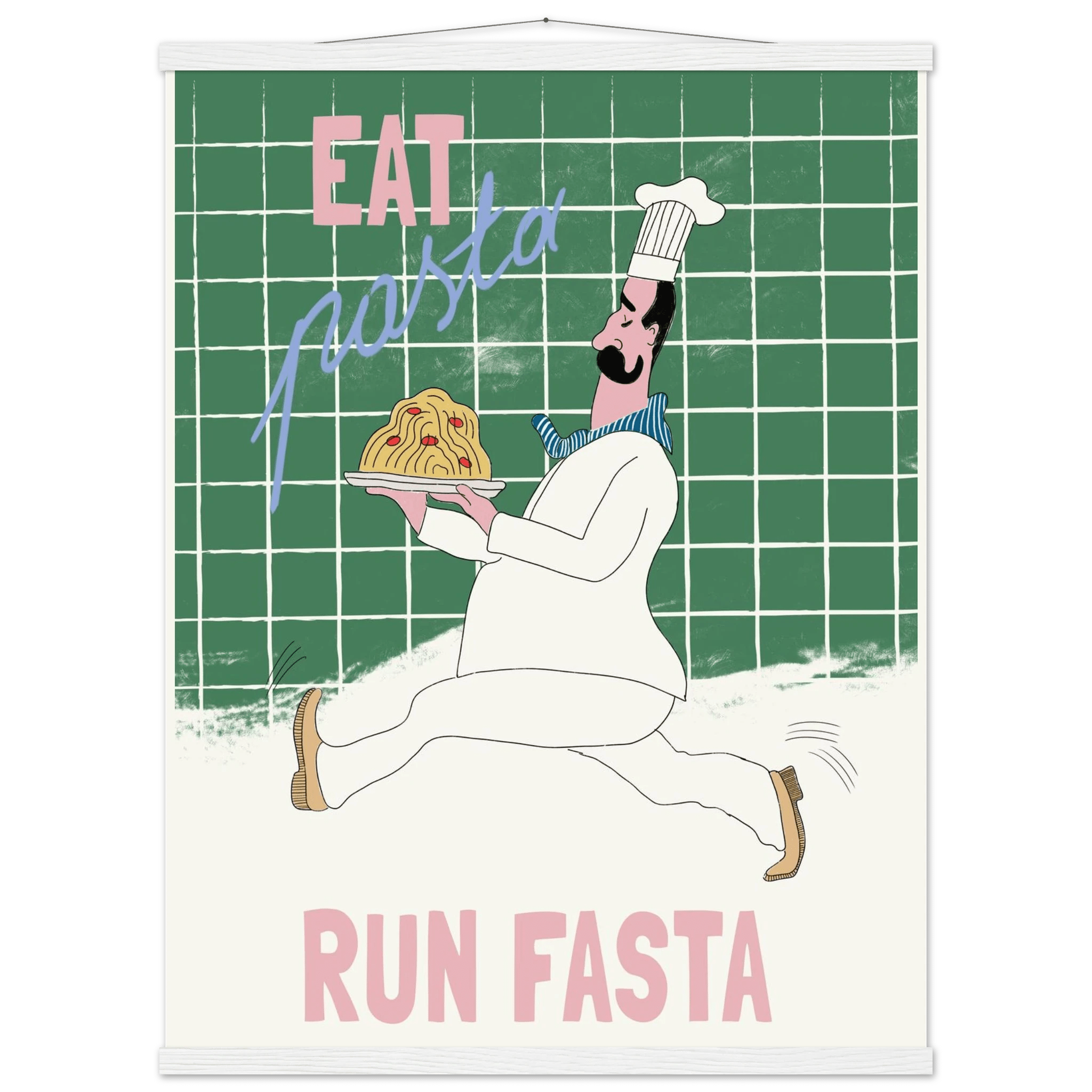 Eat Pasta Run Fasta Poster – Playful Kitchen Wall Art Print (Green Edition) - Evergreen Posters