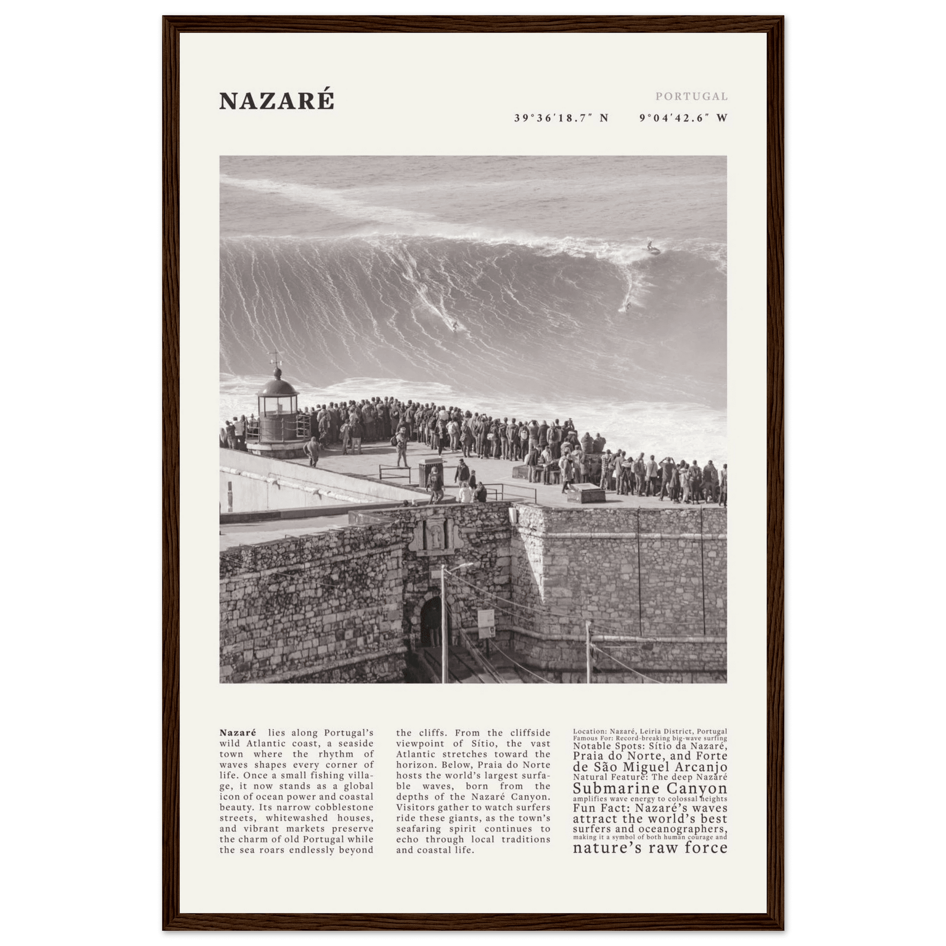 Nazaré Portugal Poster Black and White – Vintage Big Waves Surf Print (Digital & Printed Options) - Evergreen Posters