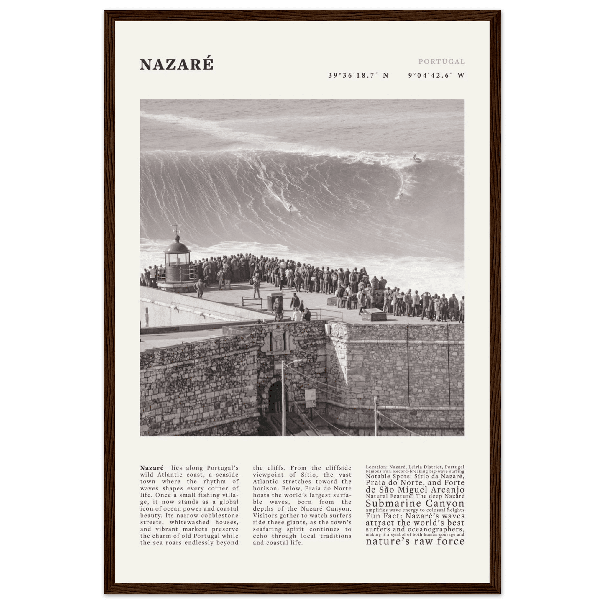 Nazaré Portugal Poster Black and White – Vintage Big Waves Surf Print (Digital & Printed Options) - Evergreen Posters