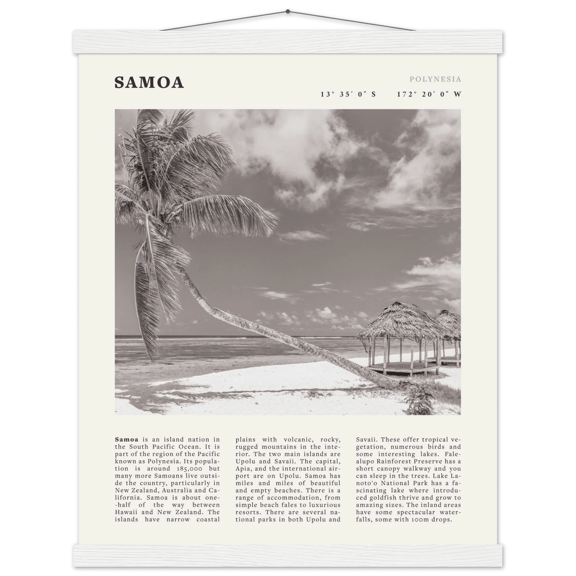 Samoa Poster | Black & White South Pacific Beach Wall Art | Polynesia Travel Print - Evergreen Posters