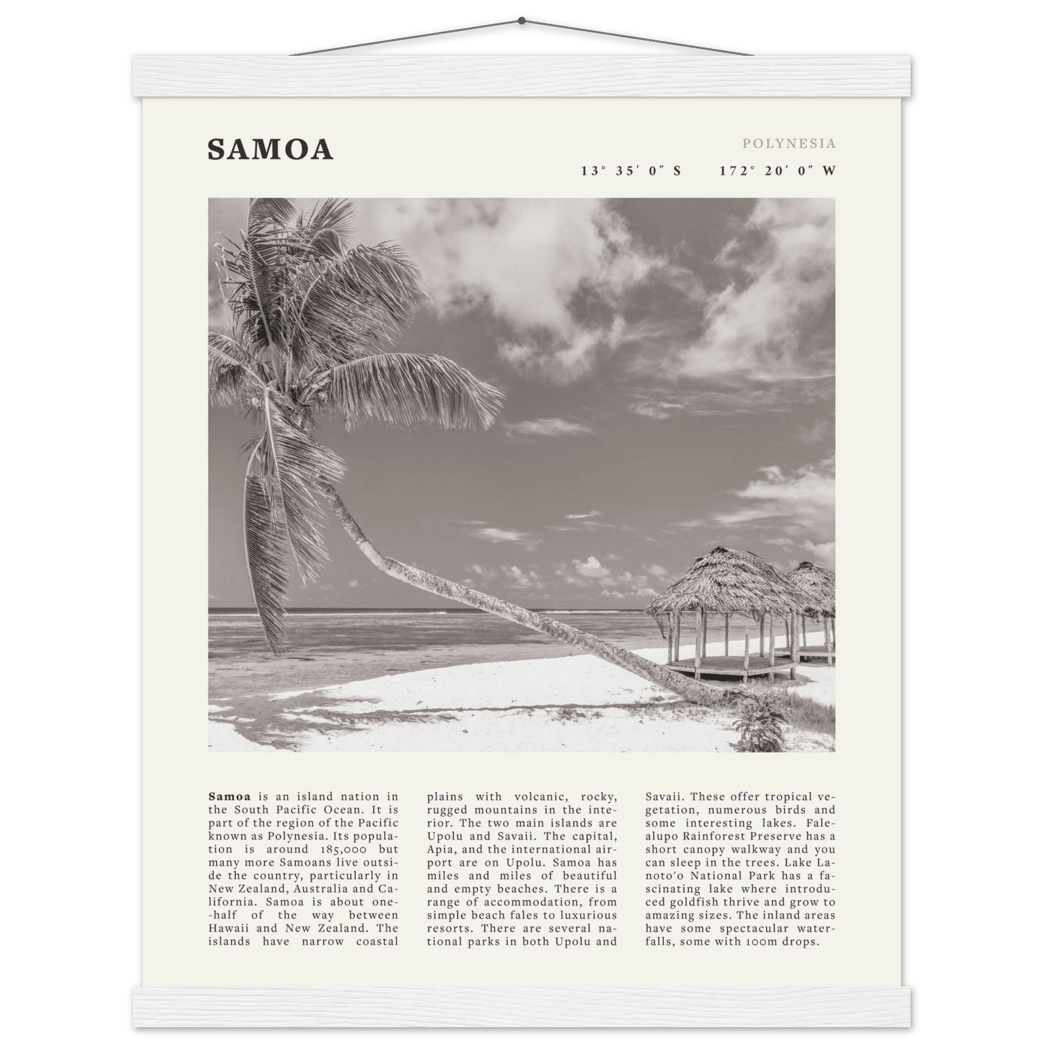 Samoa Poster | Black & White South Pacific Beach Wall Art | Polynesia Travel Print - Evergreen Posters