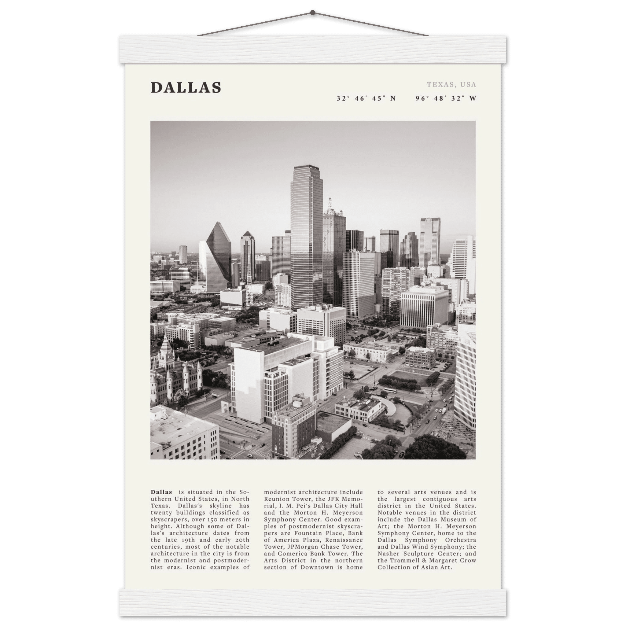 Dallas Poster | Black & White Texas Skyline Wall Art | City Travel Print Decor - Evergreen Posters