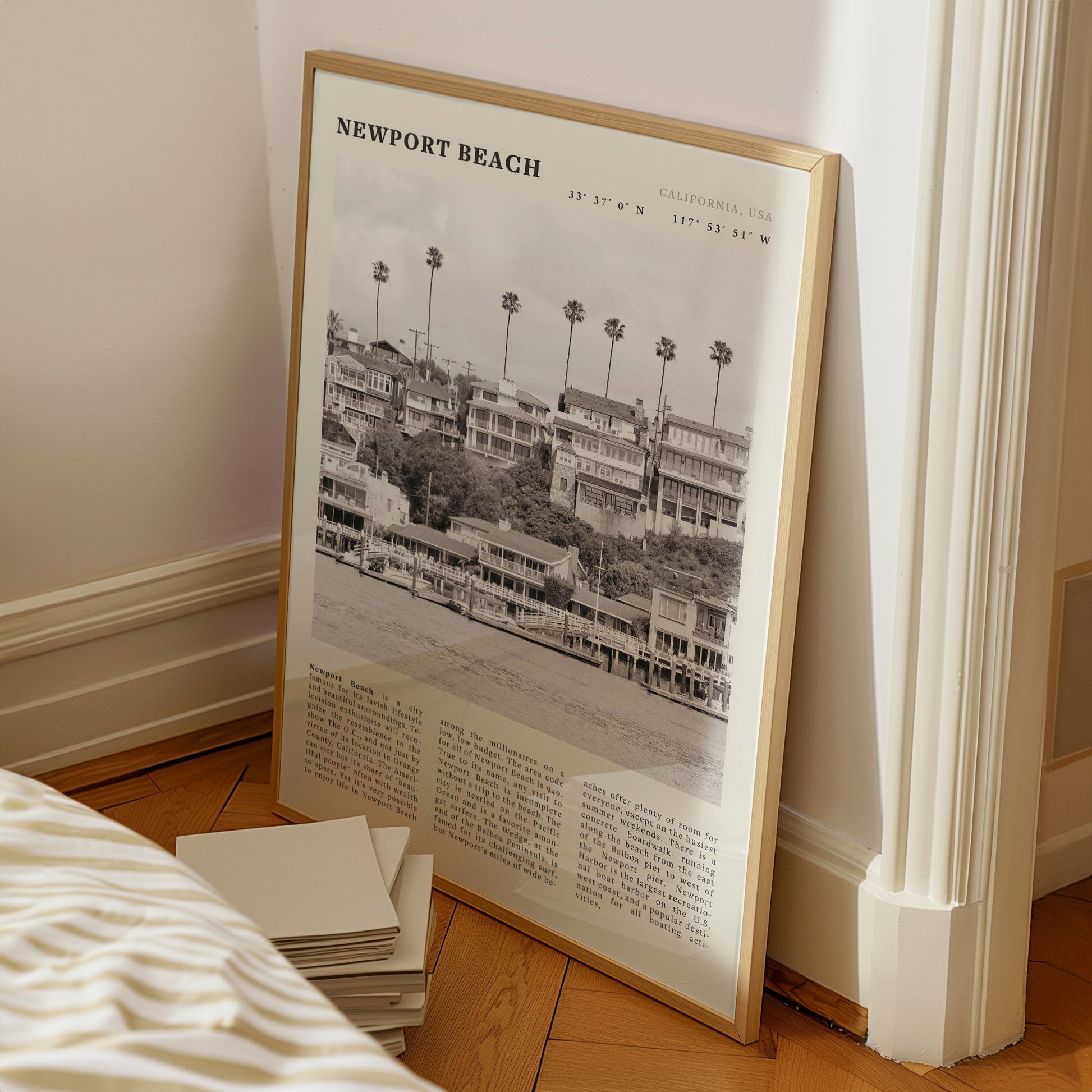 Newport Beach Poster | Black & White California Harbor Wall Art | Coastal Print - Evergreen Posters