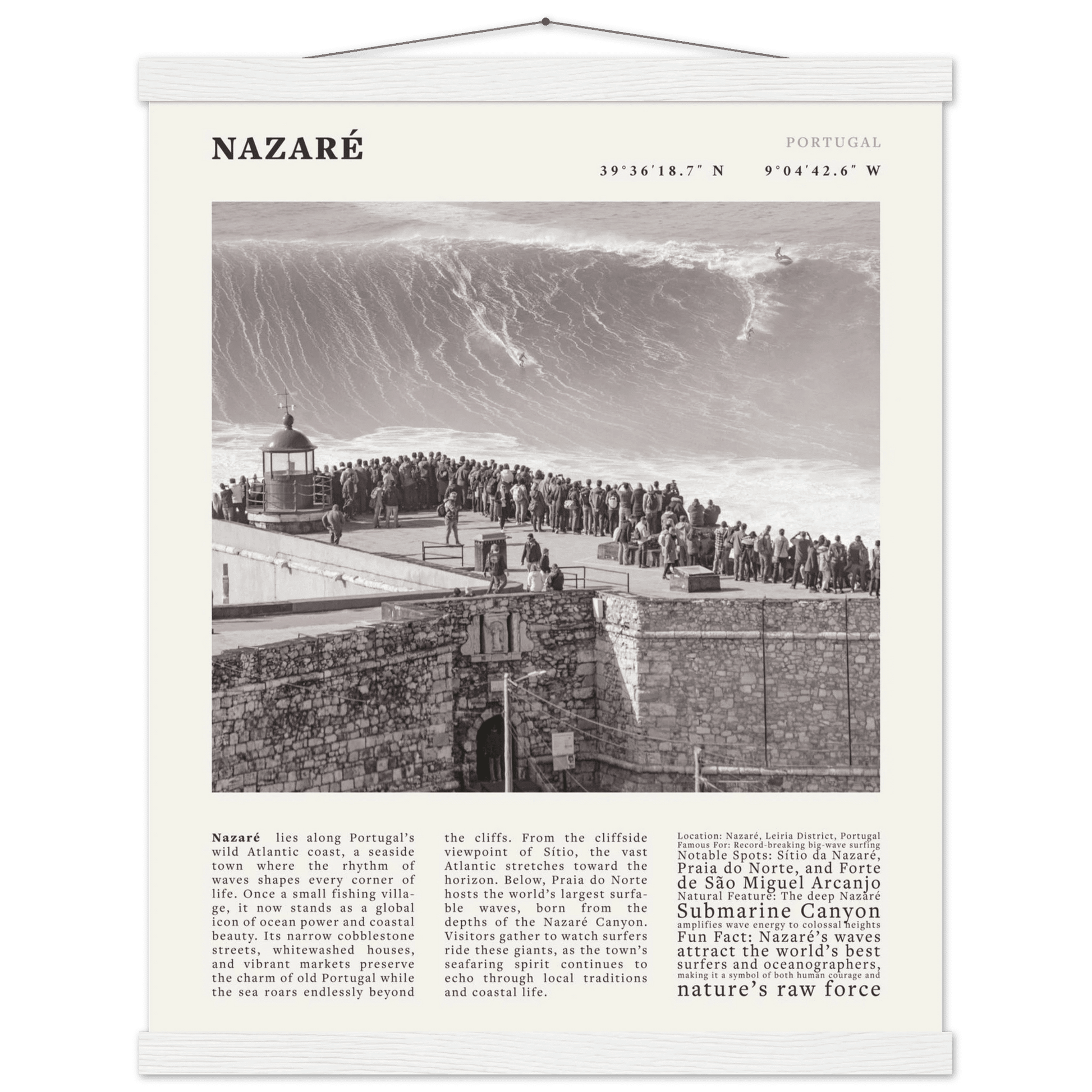 Nazaré Portugal Poster Black and White – Vintage Big Waves Surf Print (Digital & Printed Options) - Evergreen Posters