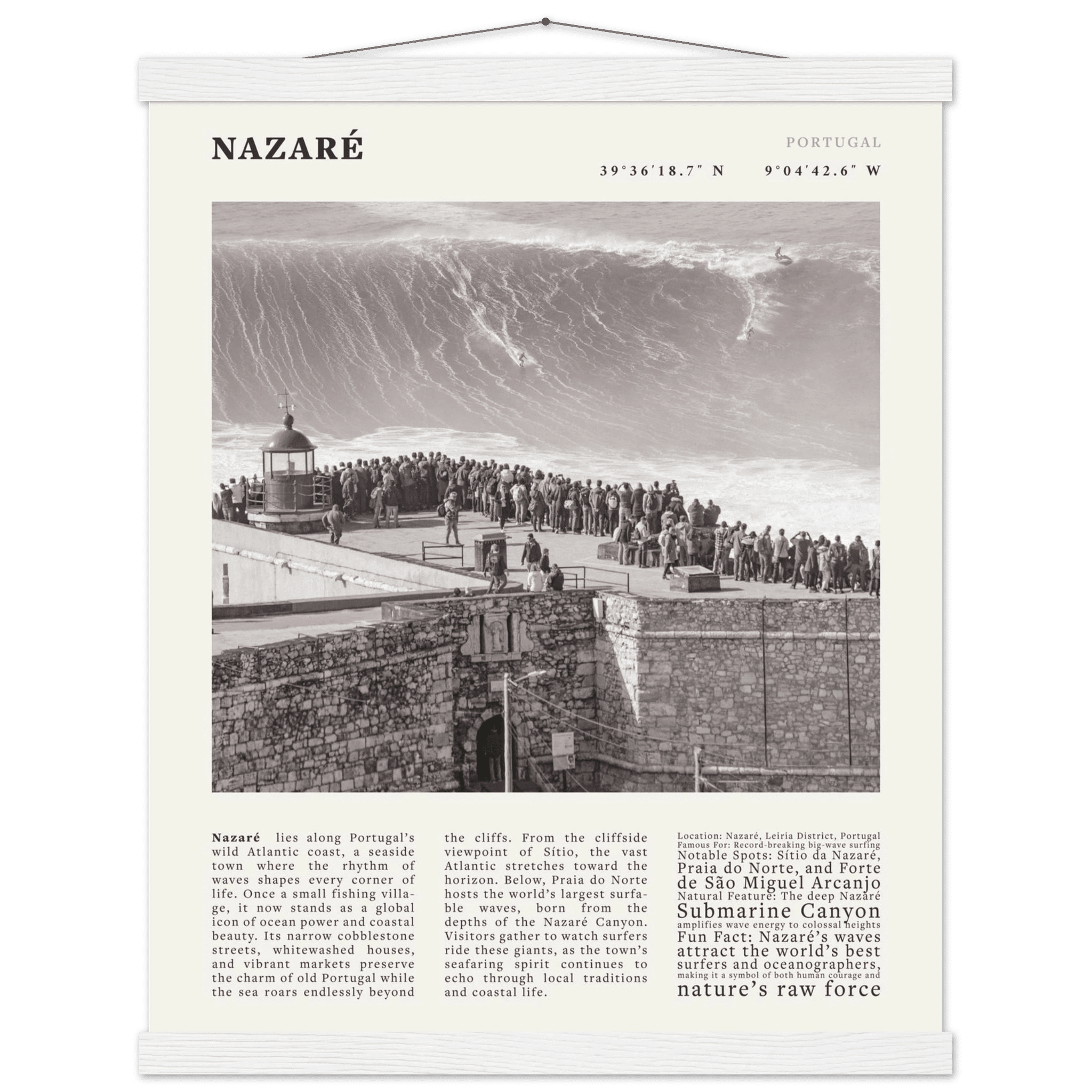 Nazaré Portugal Poster Black and White – Vintage Big Waves Surf Print (Digital & Printed Options) - Evergreen Posters