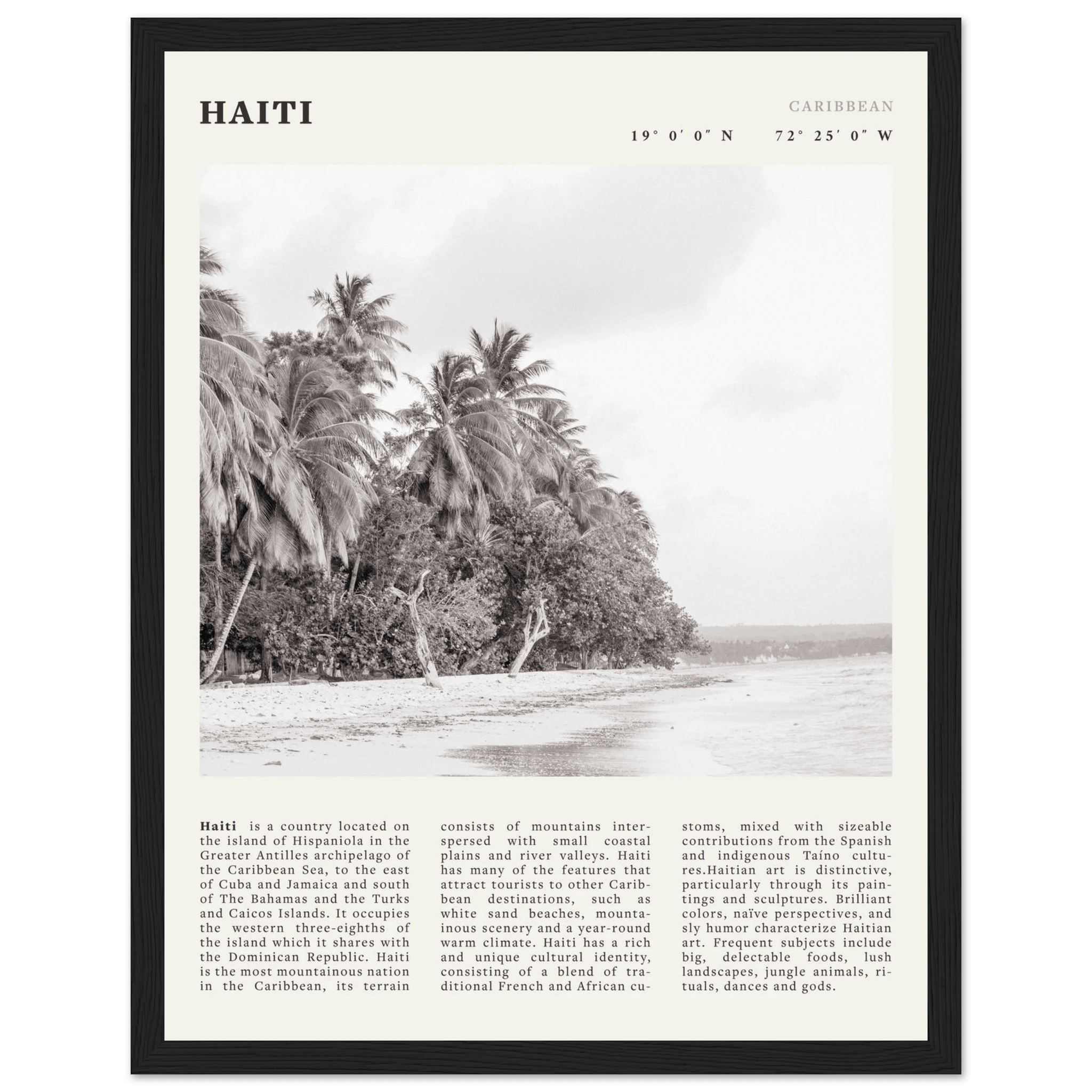 Haiti Poster | Black & White Caribbean Beach Wall Art | Tropical Travel Print - Evergreen Posters
