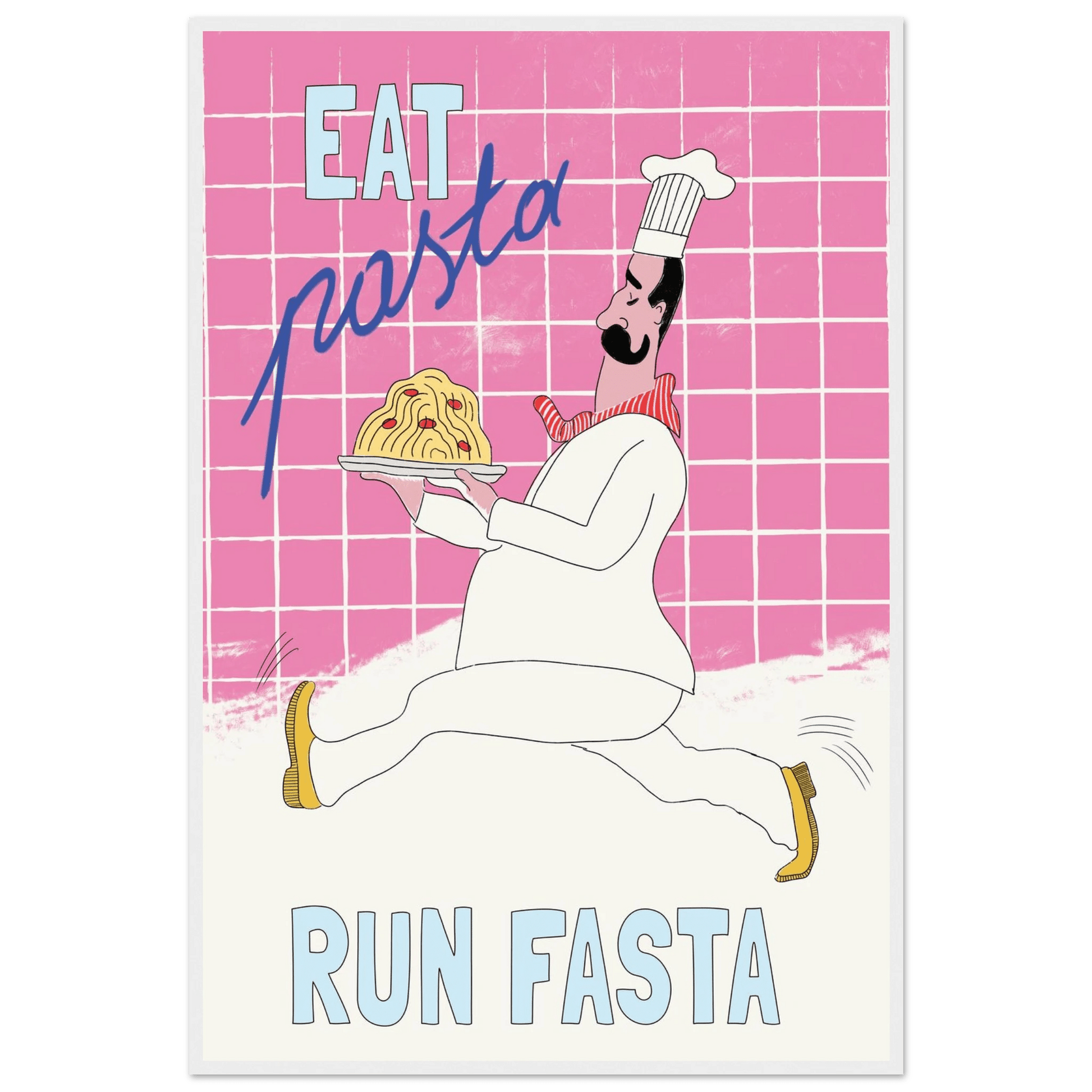 Eat Pasta Run Fasta Poster – Playful Kitchen Wall Art Print (Pink Edition) - Evergreen Posters