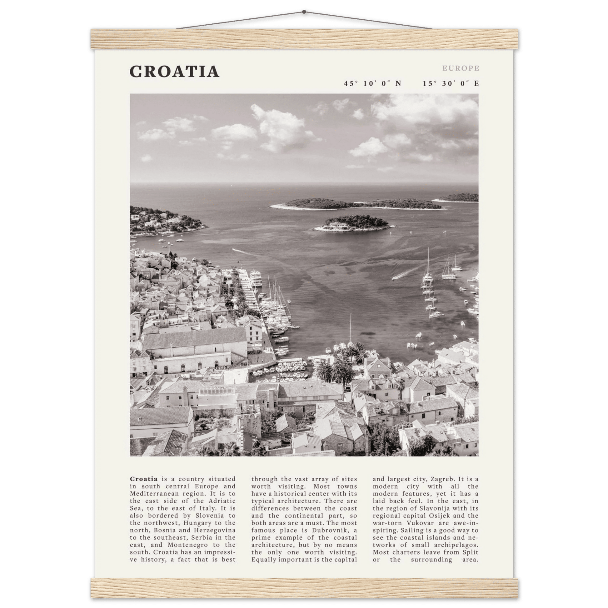 Croatia Poster | Black & White Hvar Island Wall Art | Adriatic Travel Print Decor - Evergreen Posters