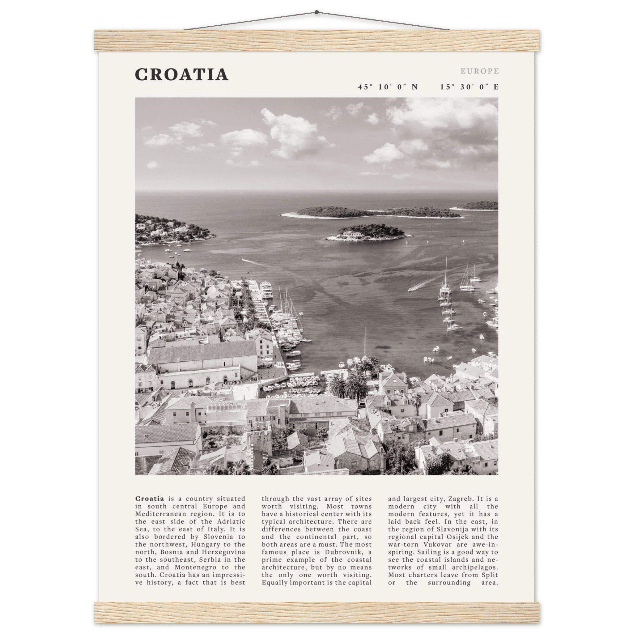 Croatia Poster | Black & White Hvar Island Wall Art | Adriatic Travel Print Decor - Evergreen Posters