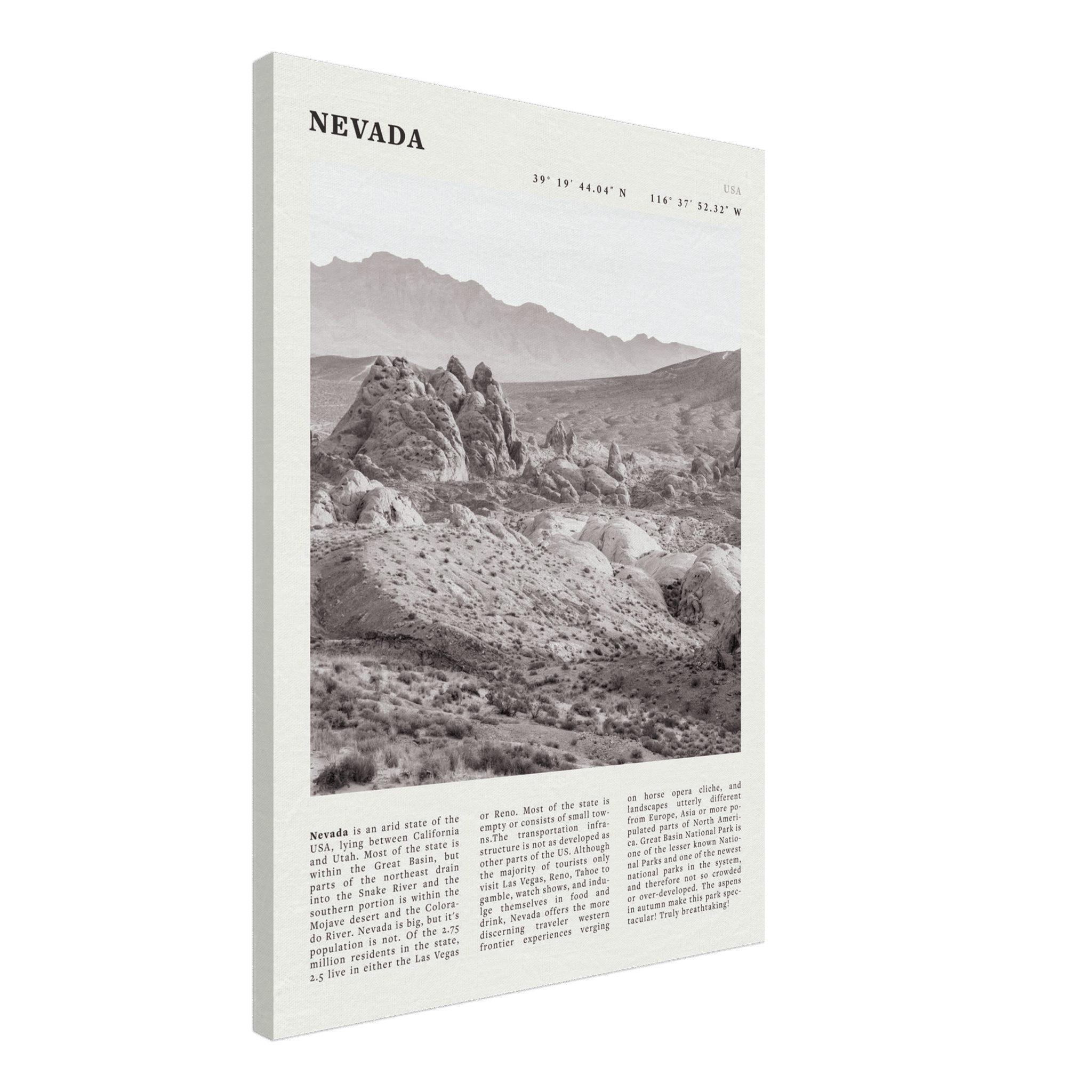 Nevada Poster | Black & White Desert Landscape Wall Art | USA Travel Print Decor - Evergreen Posters