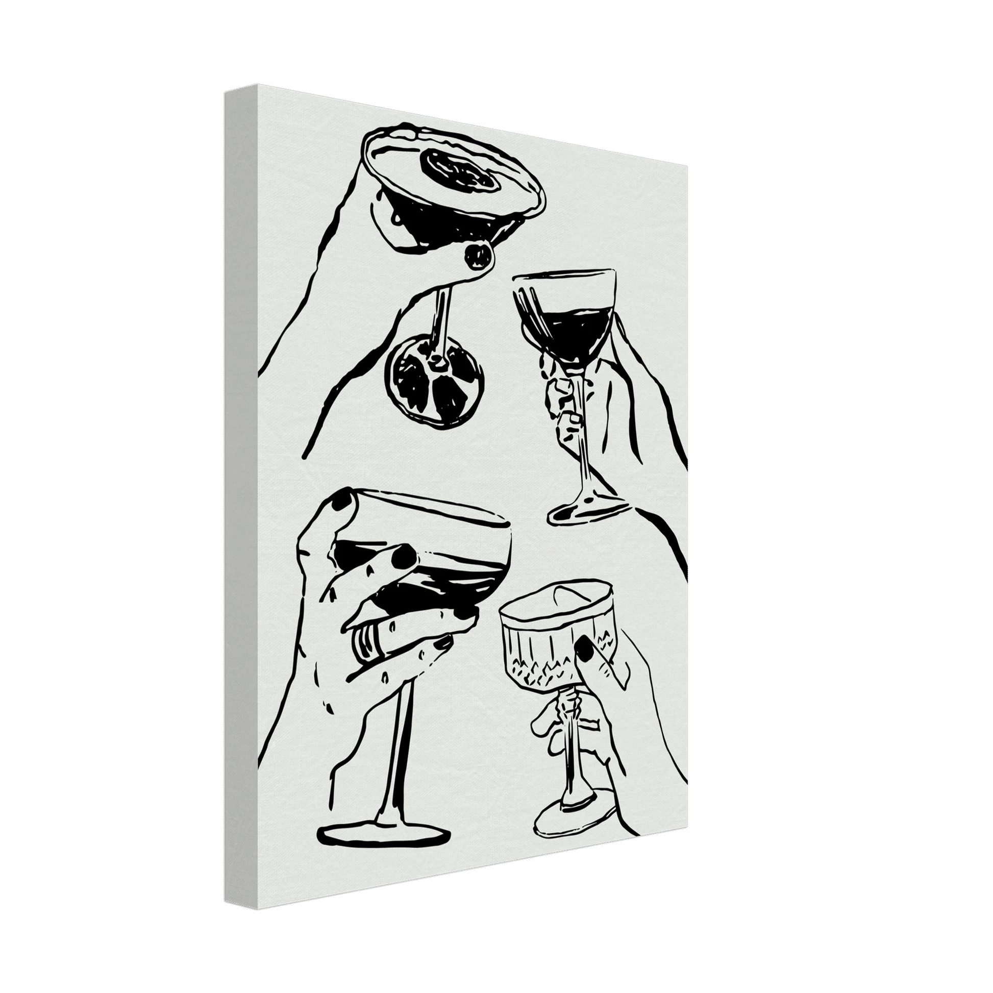 Cheers Print | Black Line Art Cocktail Glasses Wall Art | Kitchen Bar Poster - Evergreen Posters