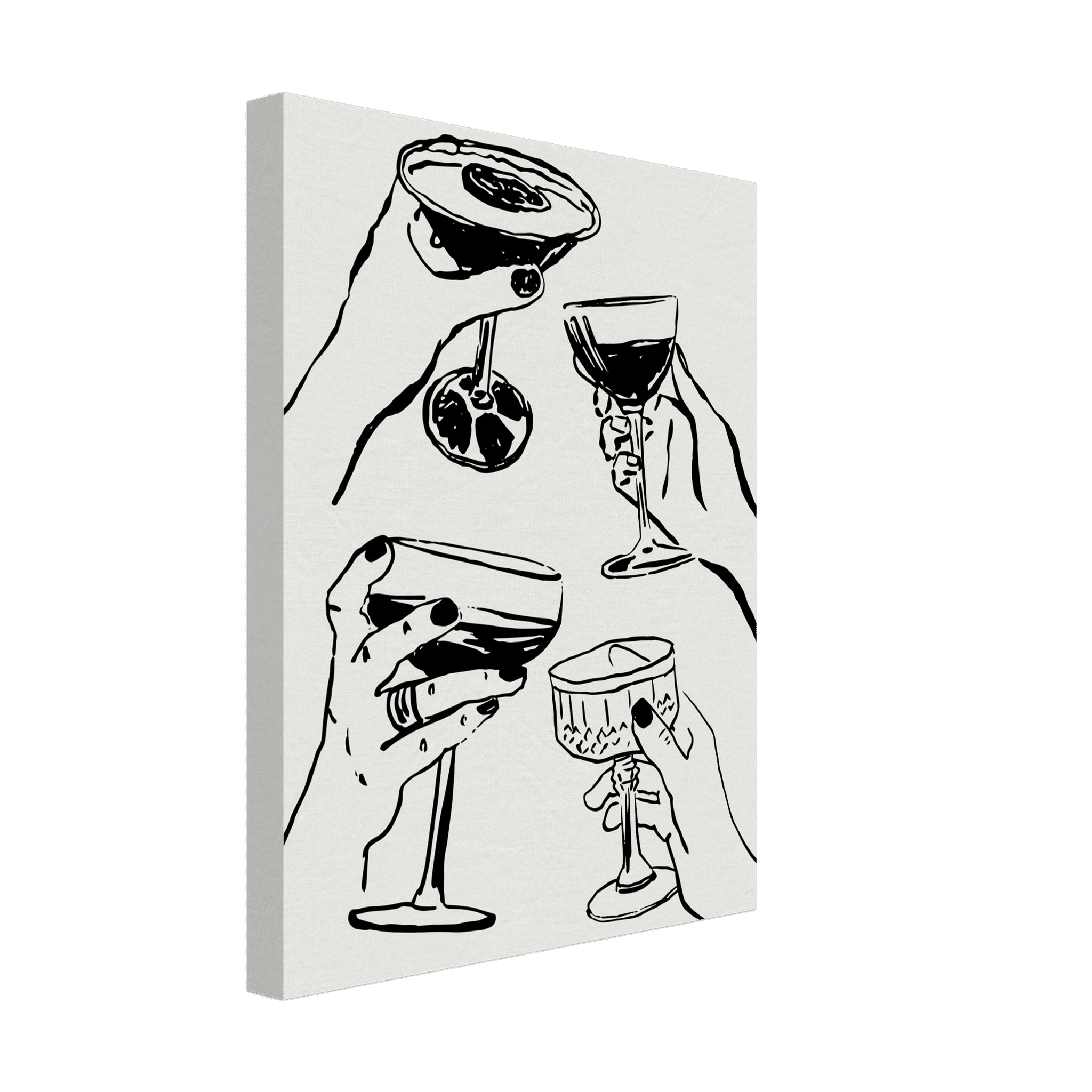 Cheers Print | Black Line Art Cocktail Glasses Wall Art | Kitchen Bar Poster - Evergreen Posters