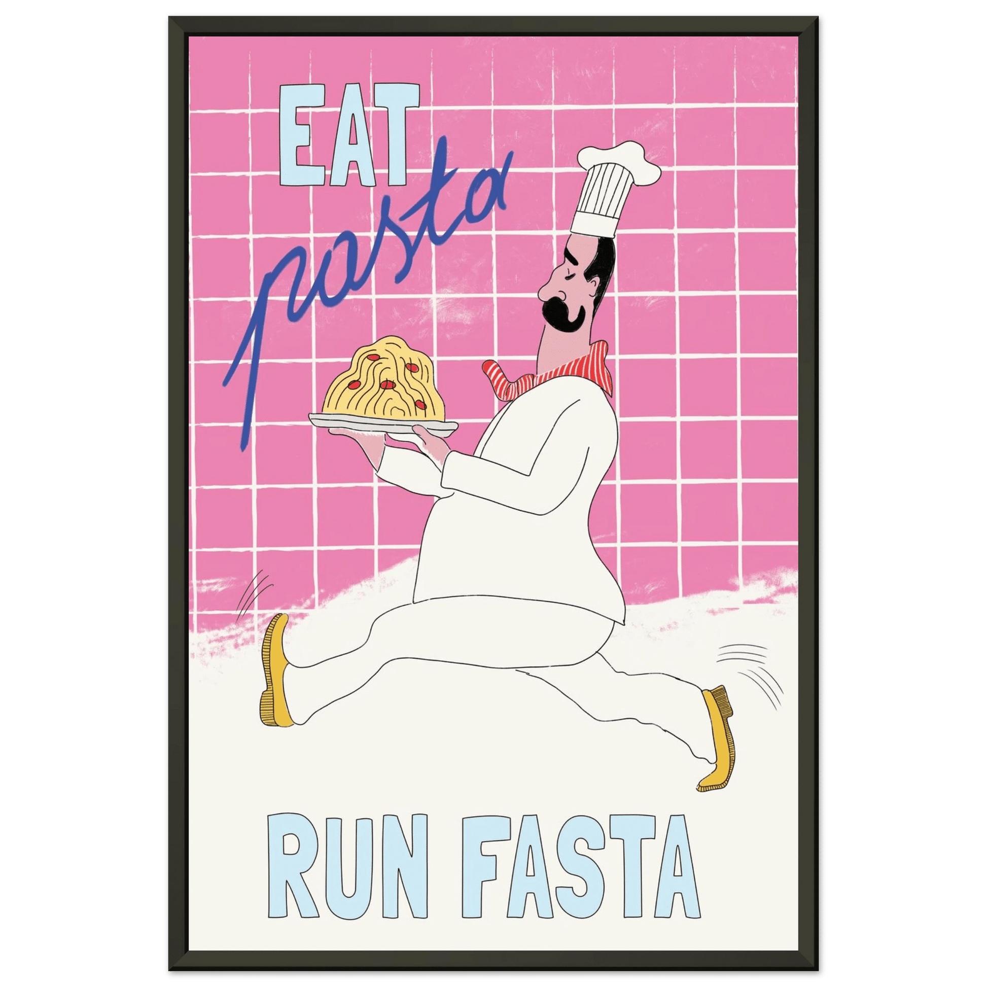 Eat Pasta Run Fasta Poster – Playful Kitchen Wall Art Print (Pink Edition) - Evergreen Posters