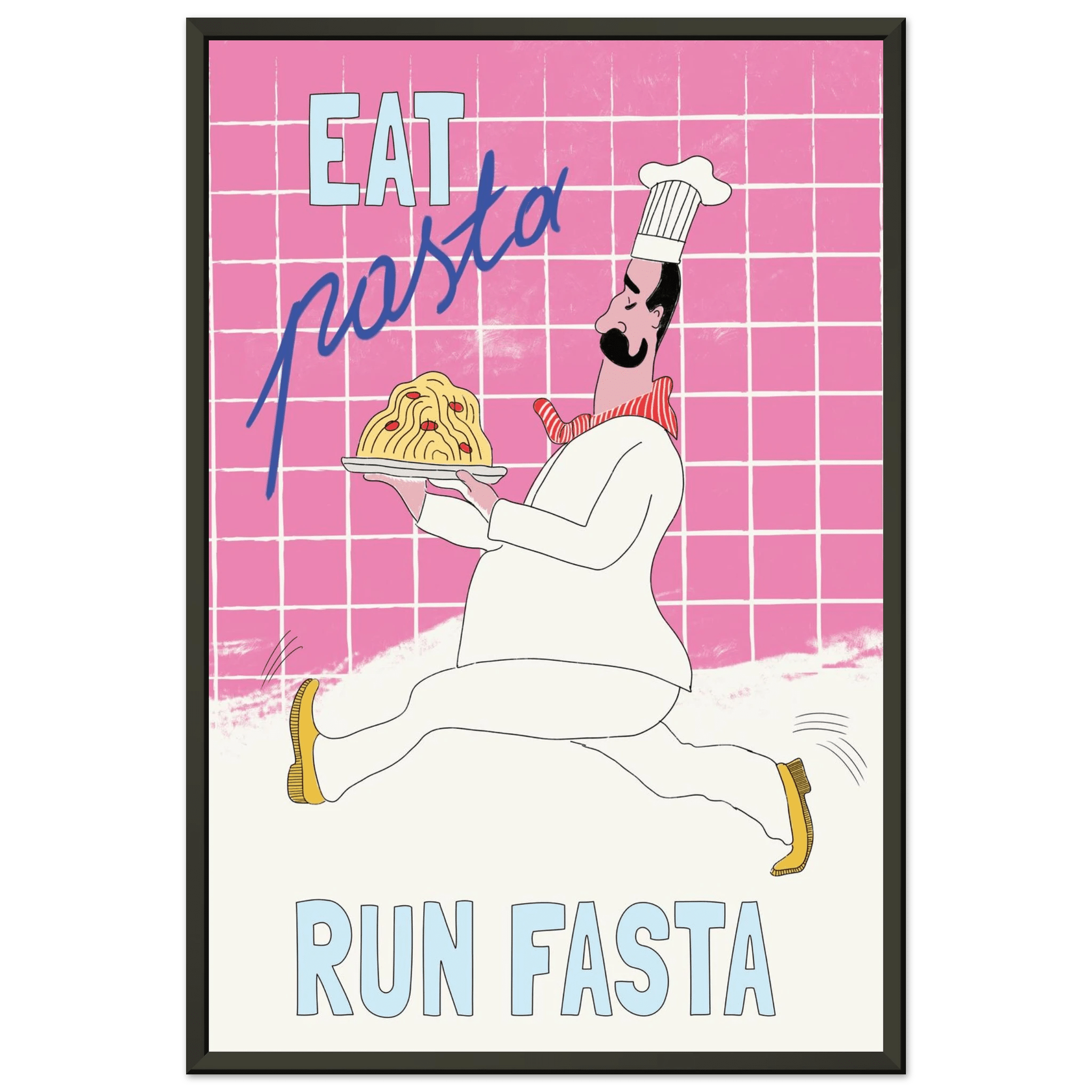Eat Pasta Run Fasta Poster – Playful Kitchen Wall Art Print (Pink Edition) - Evergreen Posters
