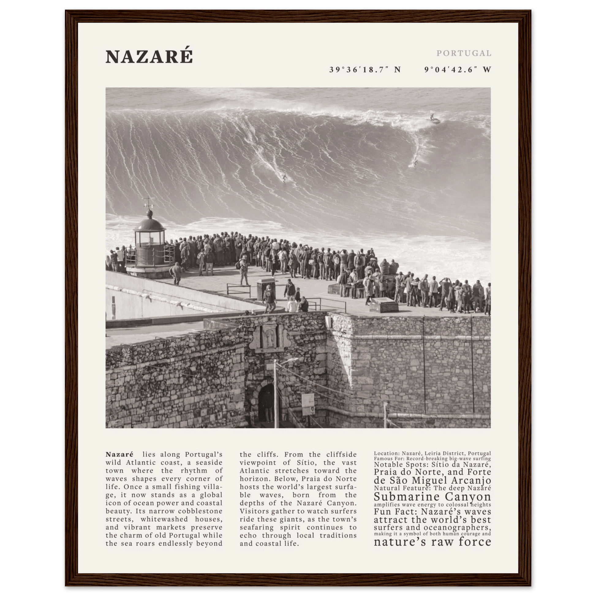 Nazaré Portugal Poster Black and White – Vintage Big Waves Surf Print (Digital & Printed Options) - Evergreen Posters