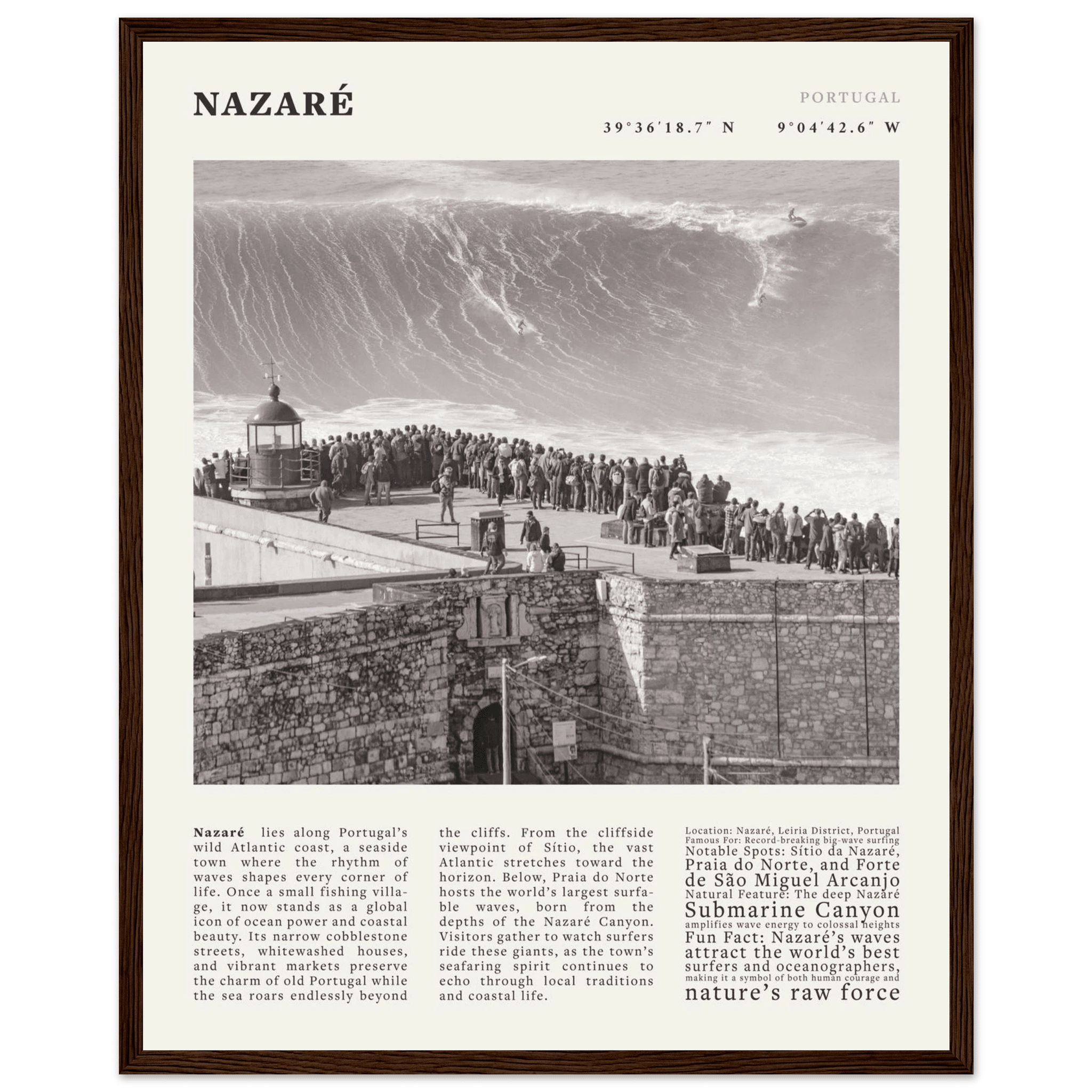 Nazaré Portugal Poster Black and White – Vintage Big Waves Surf Print (Digital & Printed Options) - Evergreen Posters
