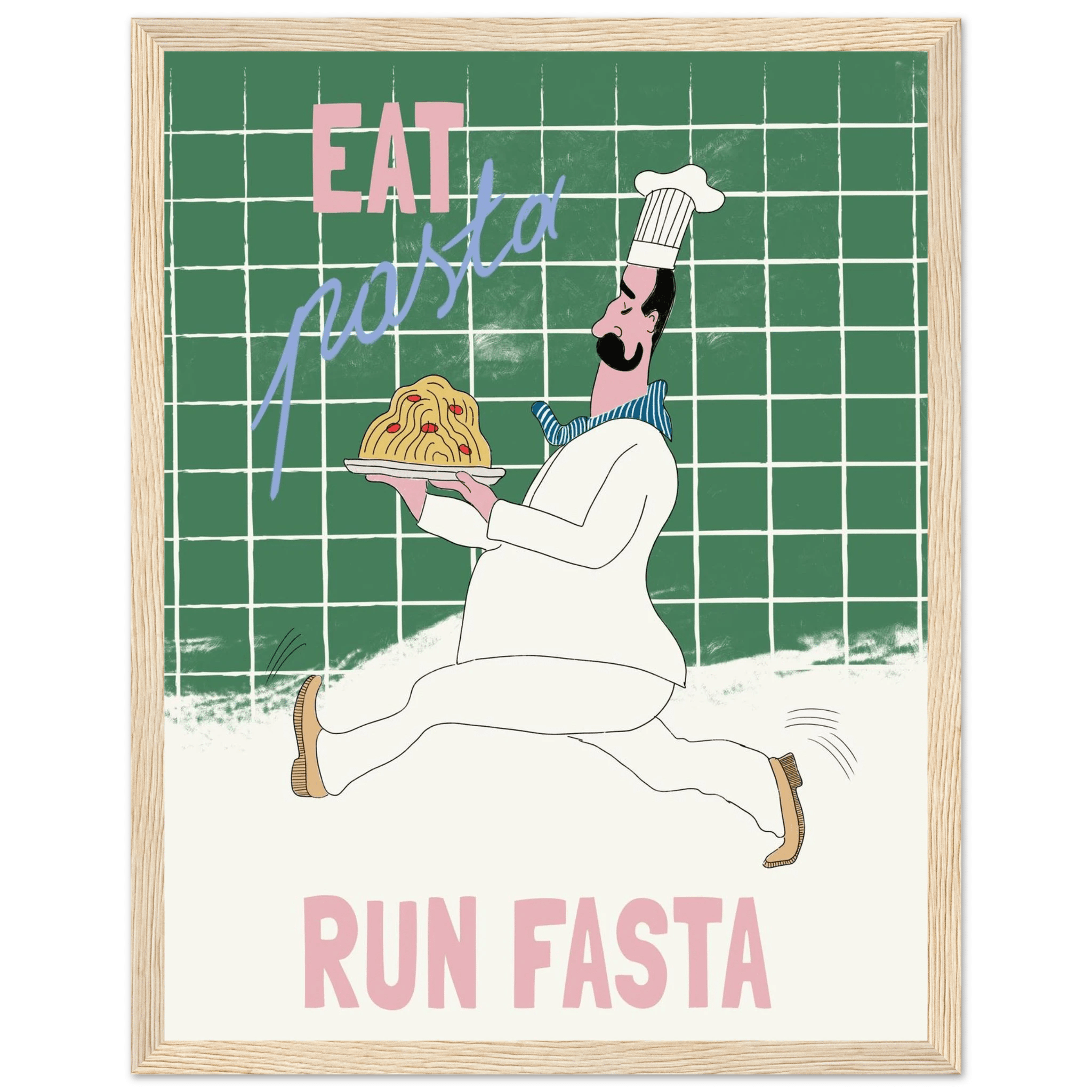 Eat Pasta Run Fasta Poster – Playful Kitchen Wall Art Print (Green Edition) - Evergreen Posters