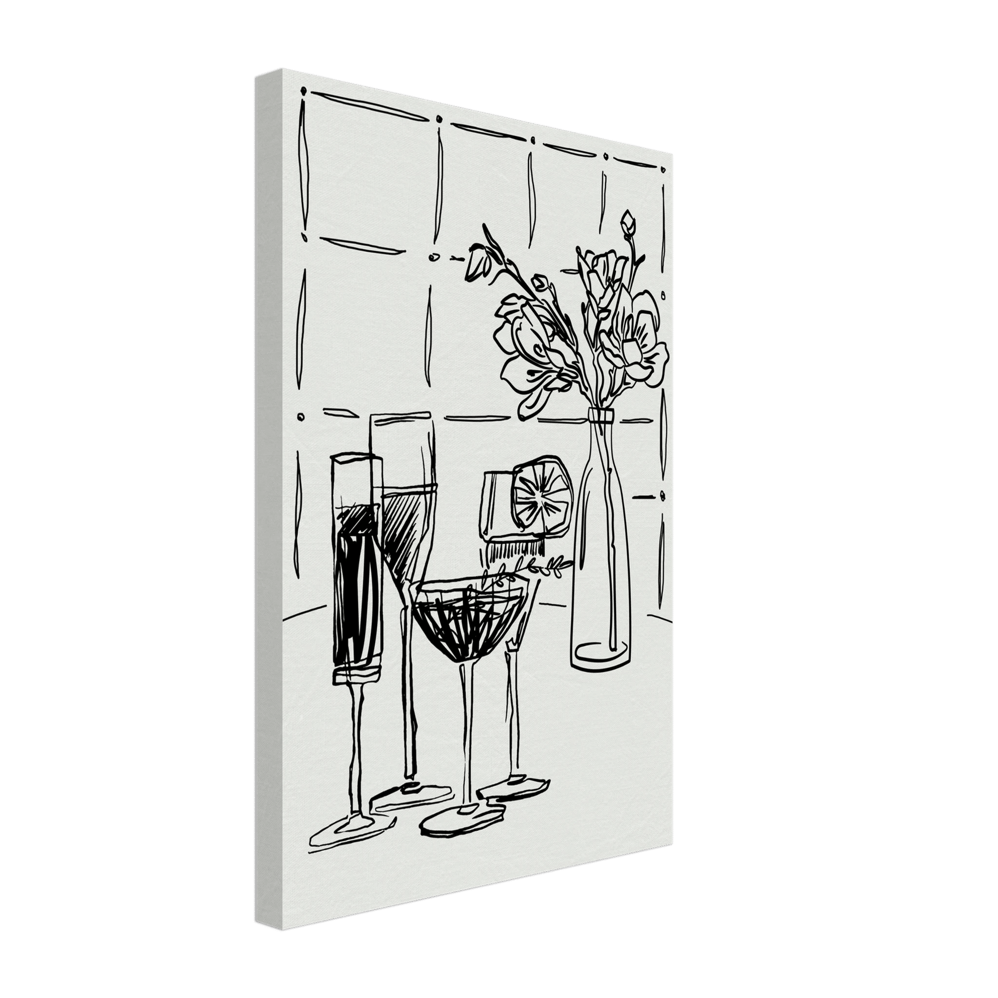 Cocktails & Flowers Print | Black Line Art Drinks Wall Art | Kitchen Bar Poster - Evergreen Posters