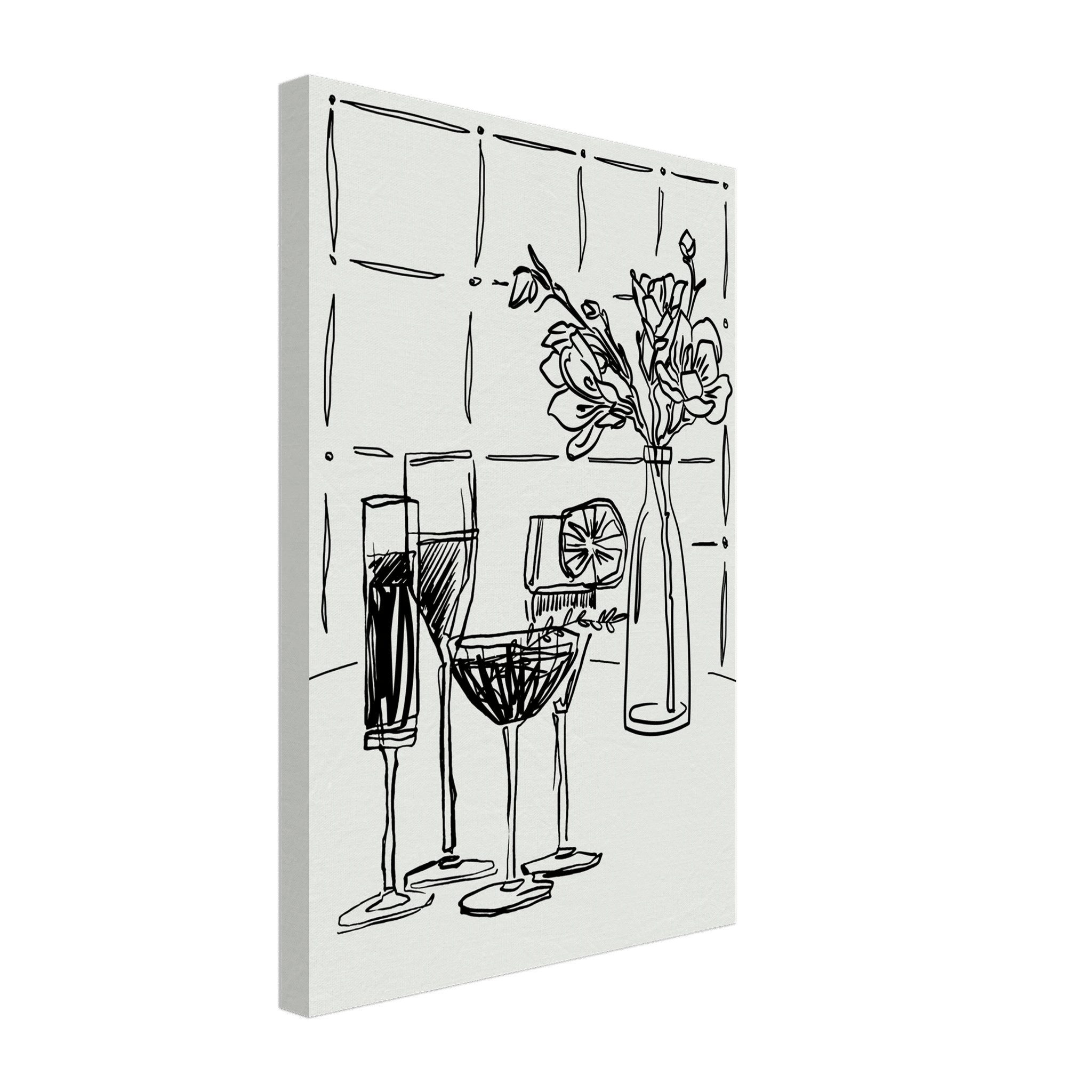 Cocktails & Flowers Print | Black Line Art Drinks Wall Art | Kitchen Bar Poster - Evergreen Posters