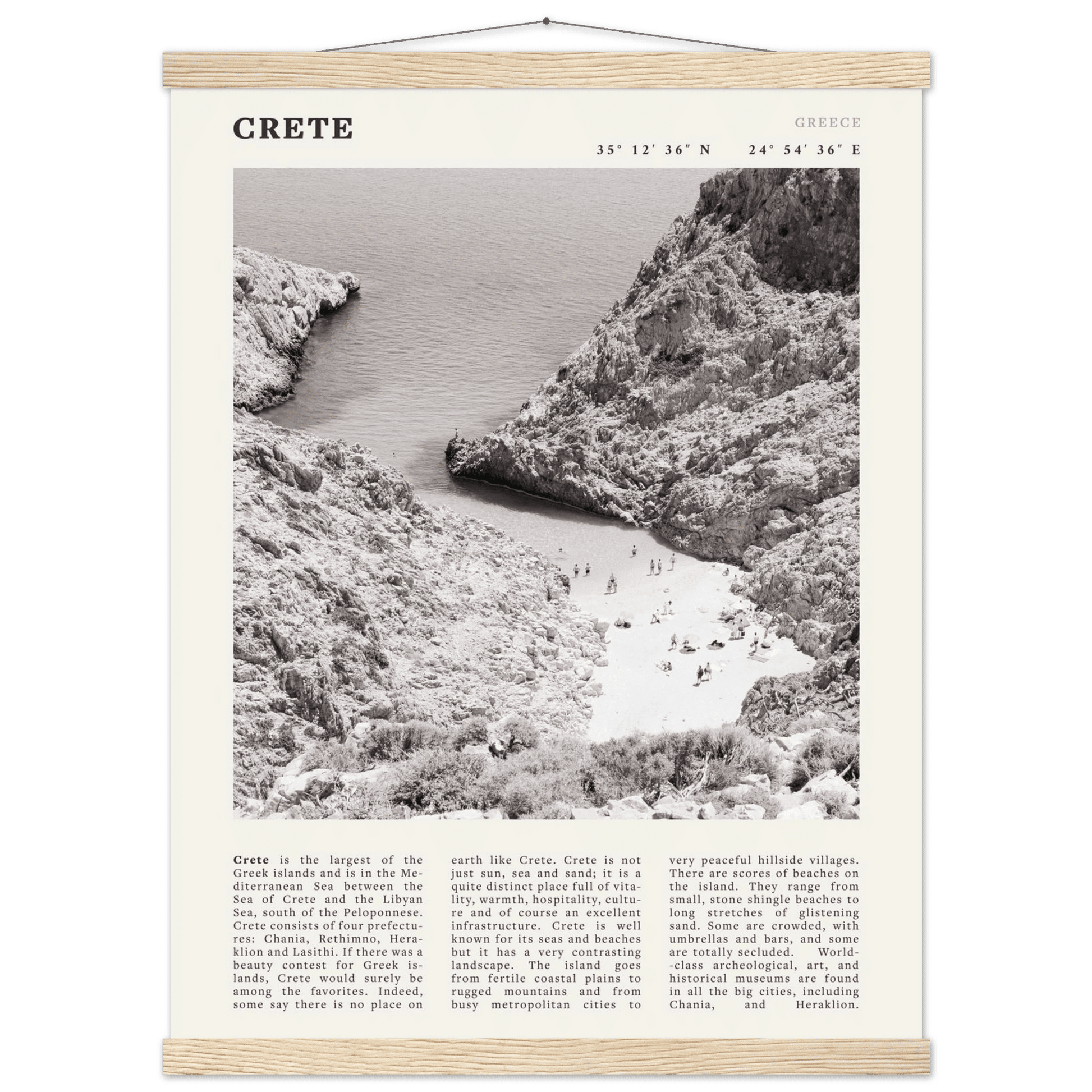 Crete Poster | Black & White Greece Beach Wall Art | Mediterranean Travel Print - Evergreen Posters