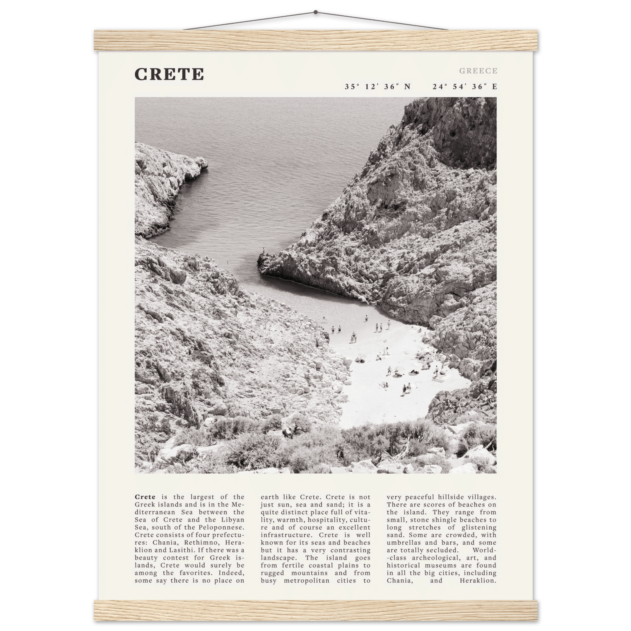 Crete Poster | Black & White Greece Beach Wall Art | Mediterranean Travel Print - Evergreen Posters
