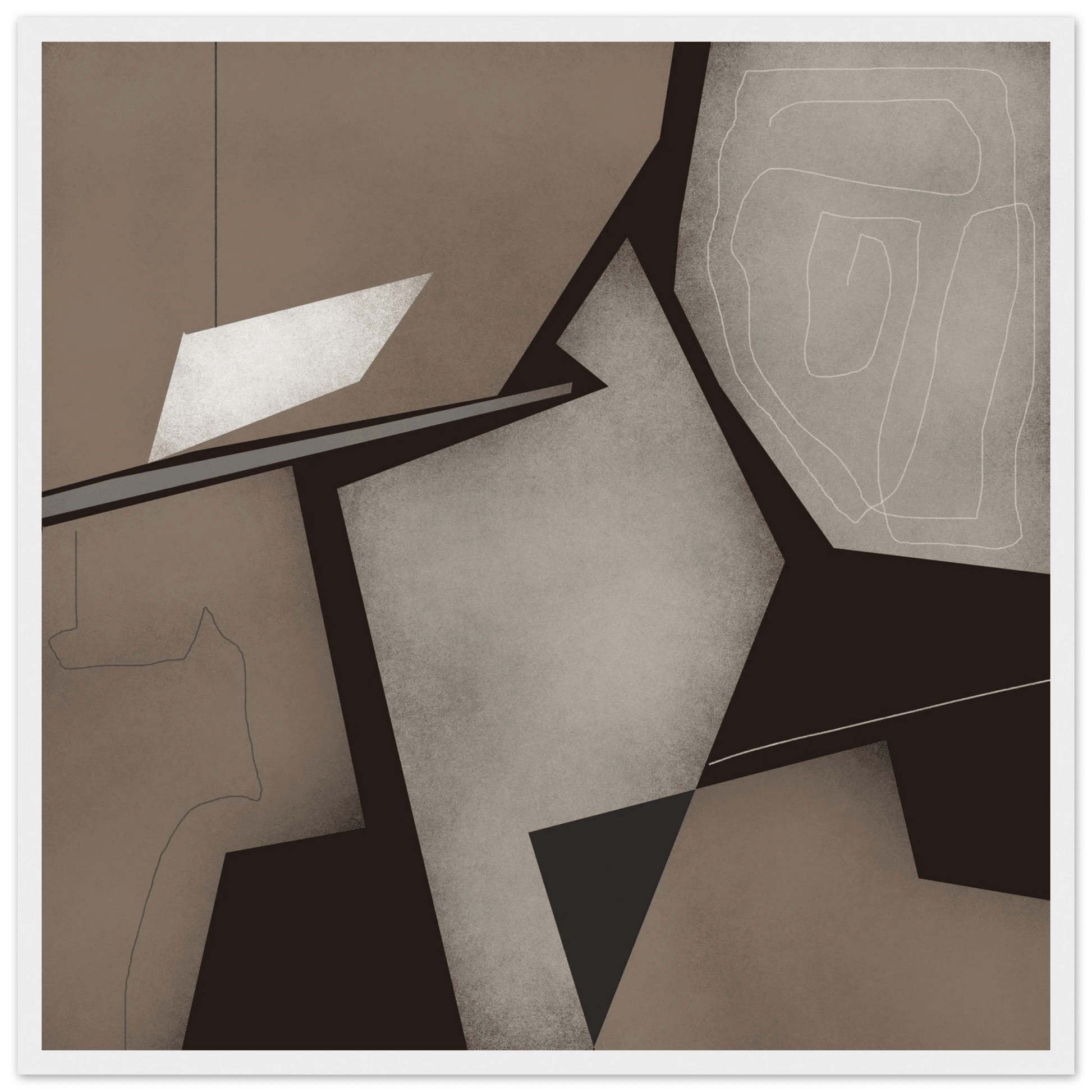 Taupe & Black Geometric Abstract Poster | Modern Square Wall Art | Neutral Decor Print - Evergreen Posters