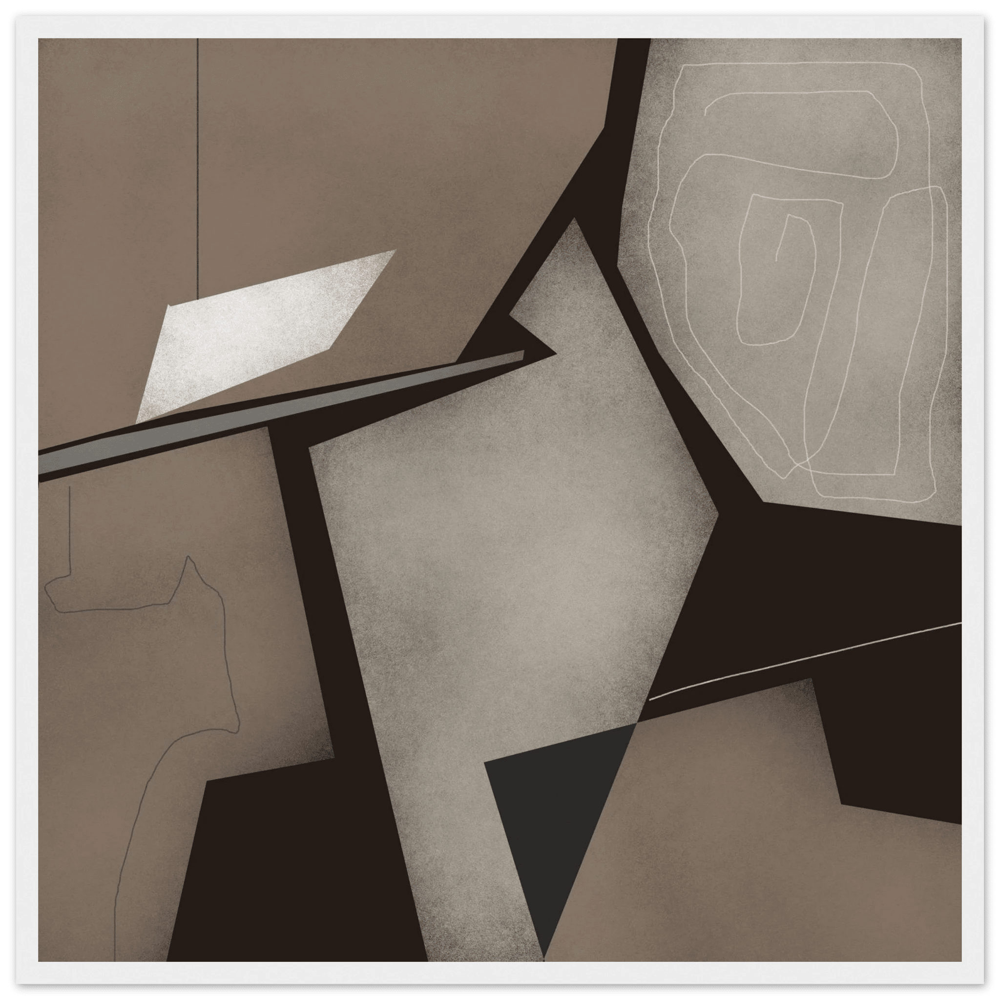 Taupe & Black Geometric Abstract Poster | Modern Square Wall Art | Neutral Decor Print - Evergreen Posters