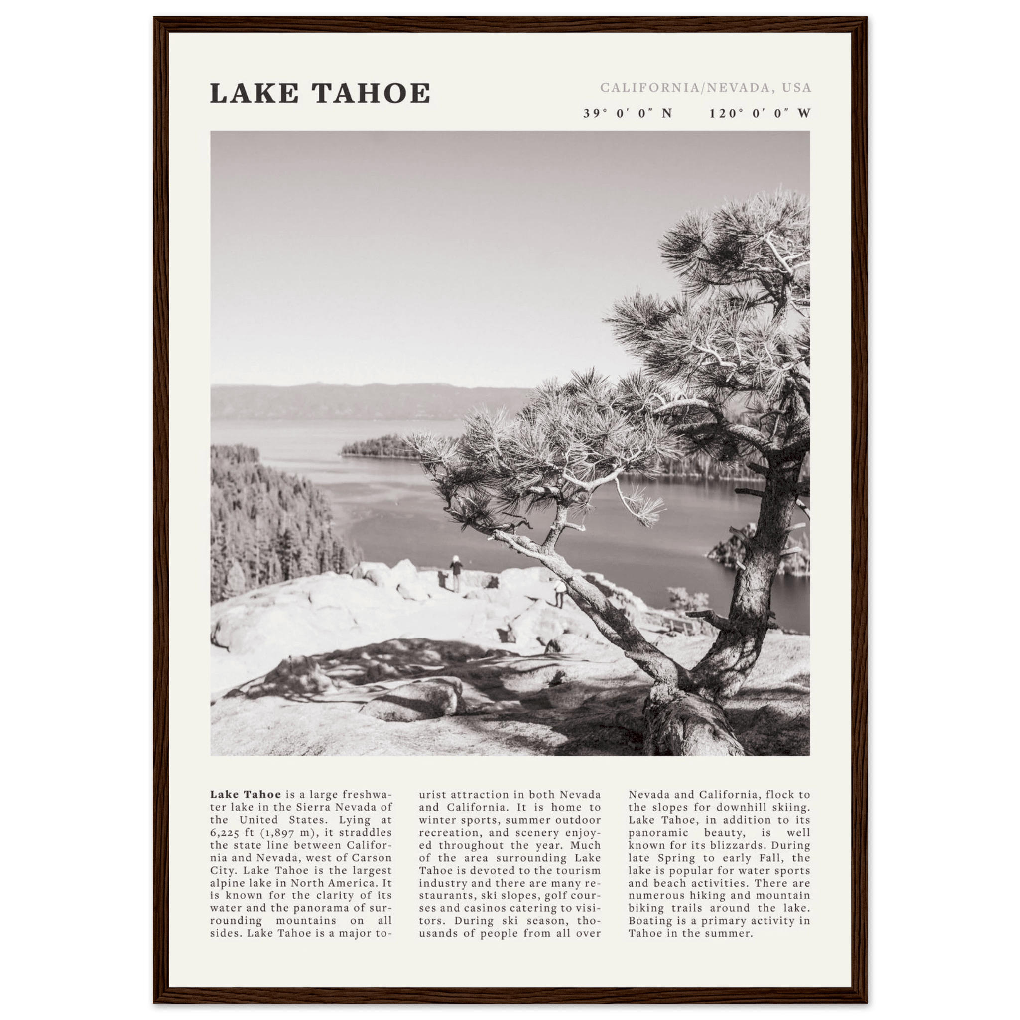 Lake Tahoe Poster | Black & White California Nevada Wall Art | Nature Travel Print Decor - Evergreen Posters