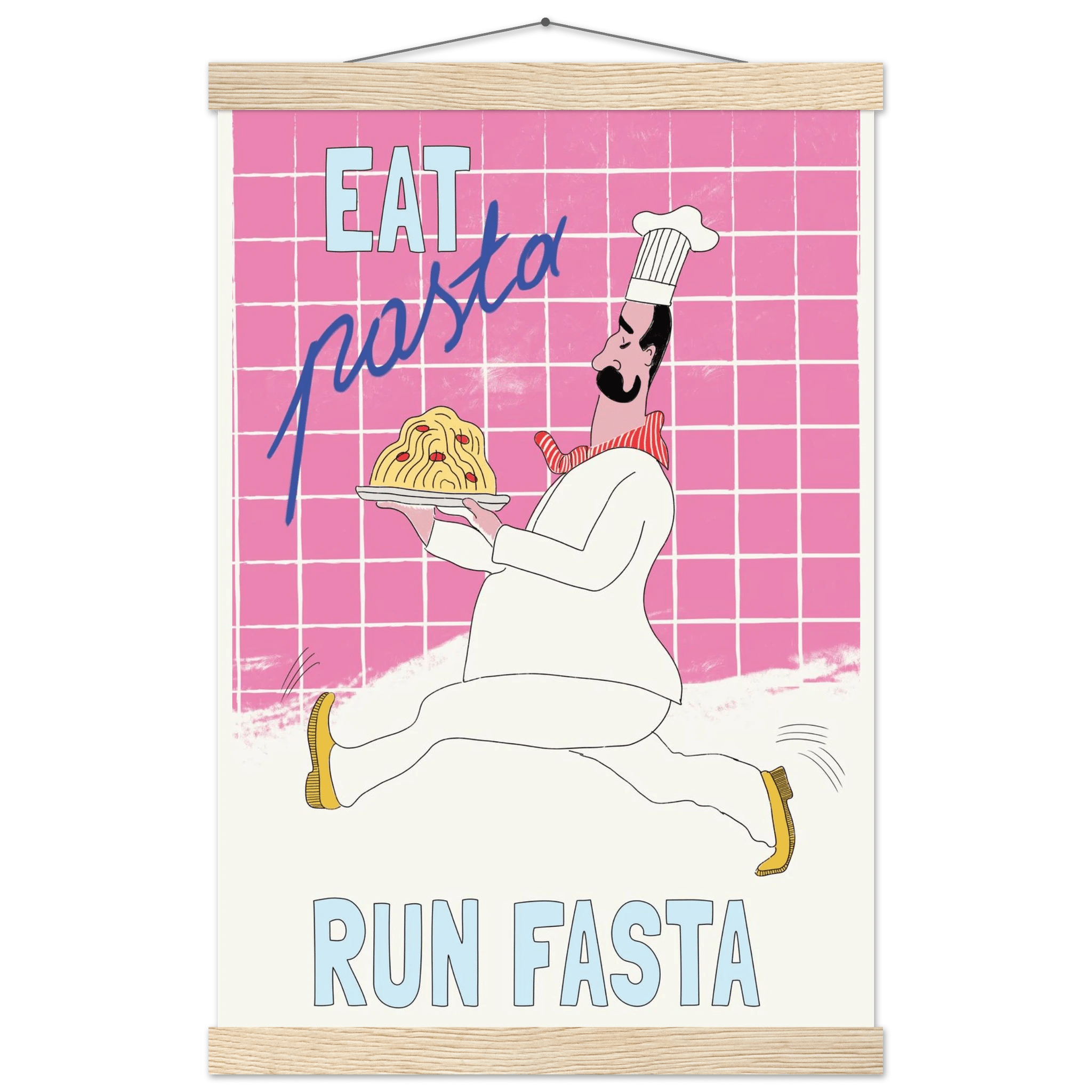 Eat Pasta Run Fasta Poster – Playful Kitchen Wall Art Print (Pink Edition) - Evergreen Posters